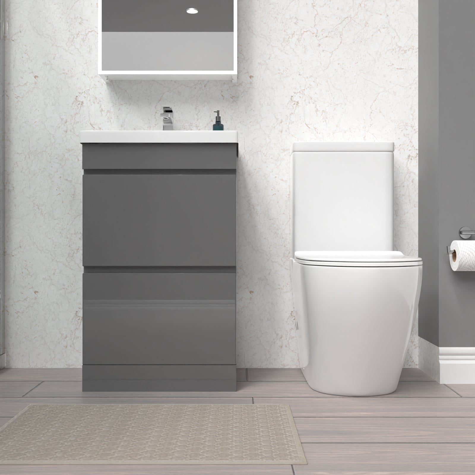 Alaska 500mm 2 Drawers Steel Grey Basin Vanity & Rimless Close Coupled Toilet
