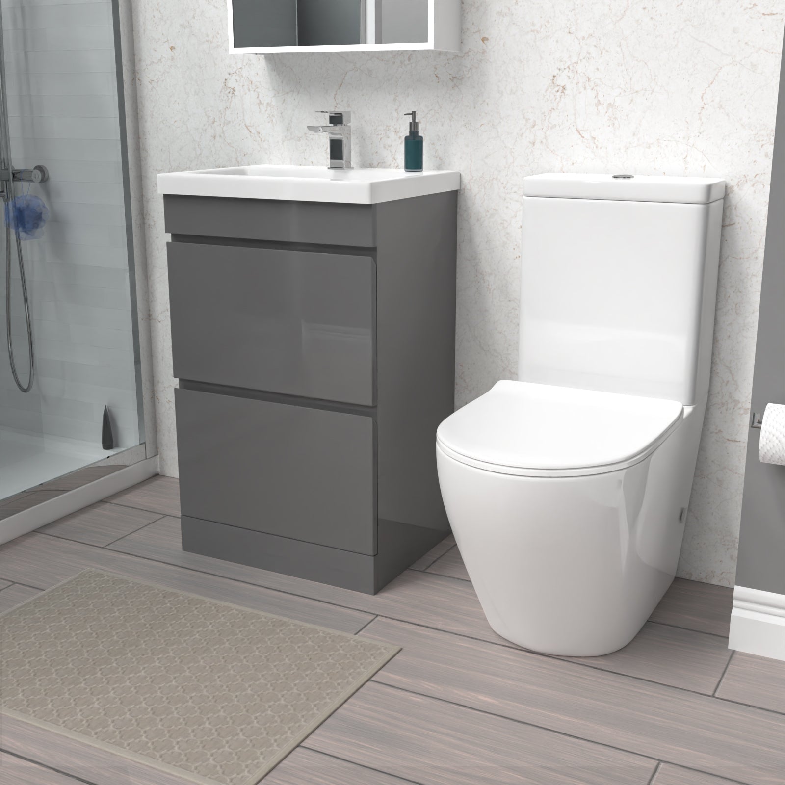 Alaska 500mm 2 Drawers Steel Grey Basin Vanity & Rimless Close Coupled Toilet