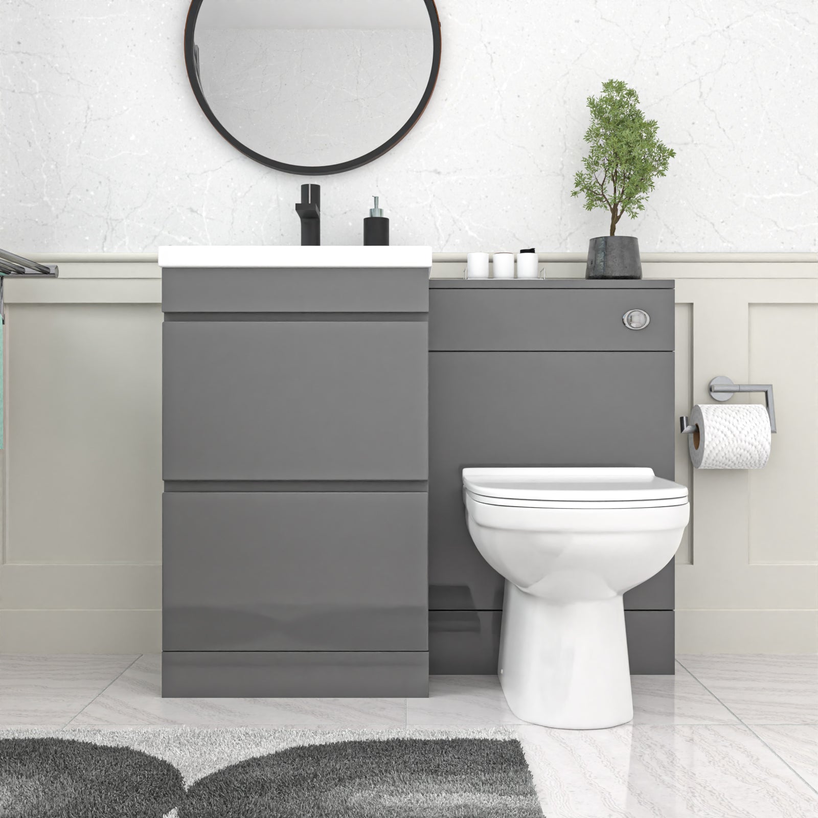 Alaska Grey Freestanding 500mm Vanity Unit 2 Drawers WC Unit & BTW Toilet