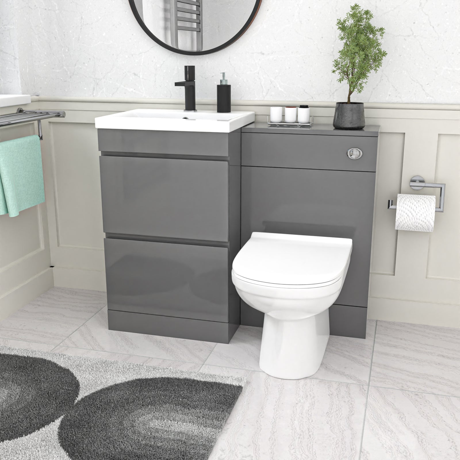 Alaska Grey Freestanding 500mm Vanity Unit 2 Drawers WC Unit & BTW Toilet