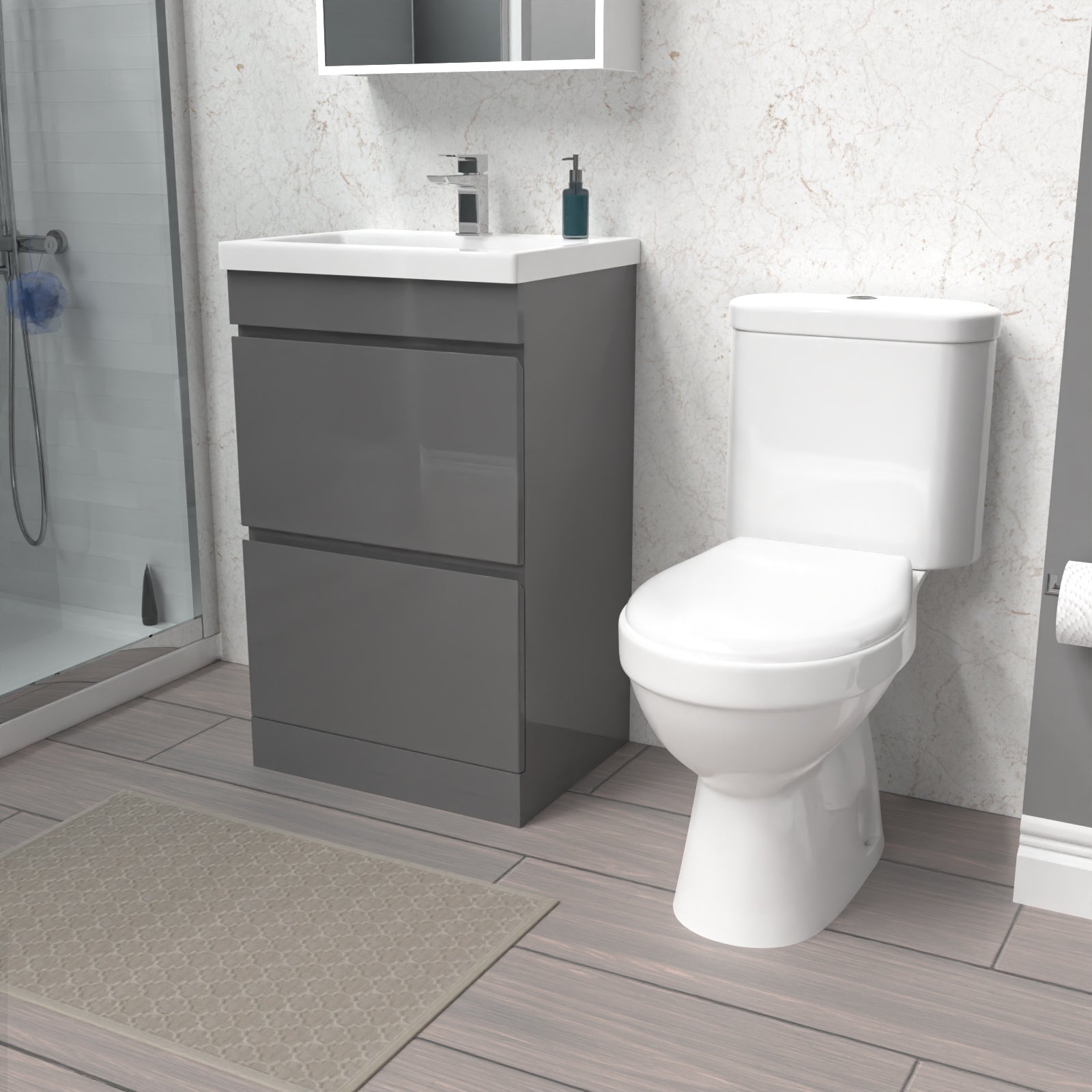 Alaska 500mm 2 Drawers Steel Grey Basin Vanity Unit & Close Coupled Toilet