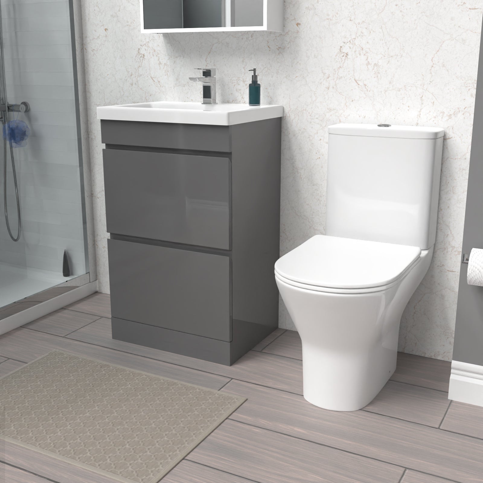 Alaska 500mm Gloss Steel Grey 2 Drawers Basin Vanity & Close Coupled Toilet