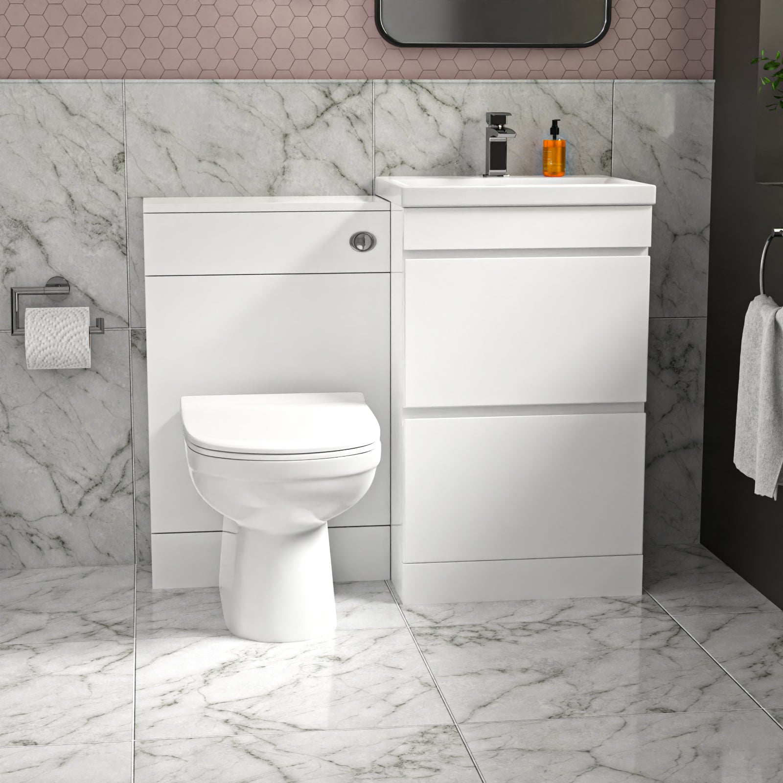 Alaska White Floor Standing 500mm Vanity Unit 2 Drawers, WC Unit & BTW Toilet