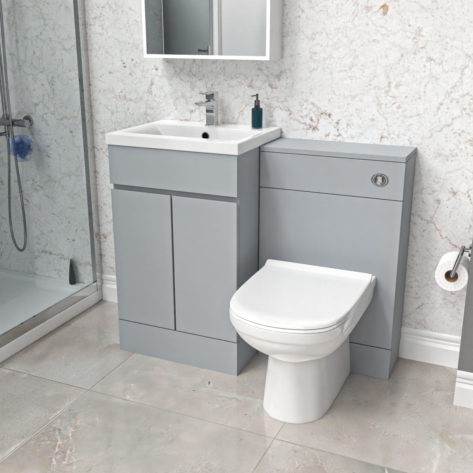 Alaska Matte Grey 500mm Vanity Unit with WC Unit & BTW Toilet