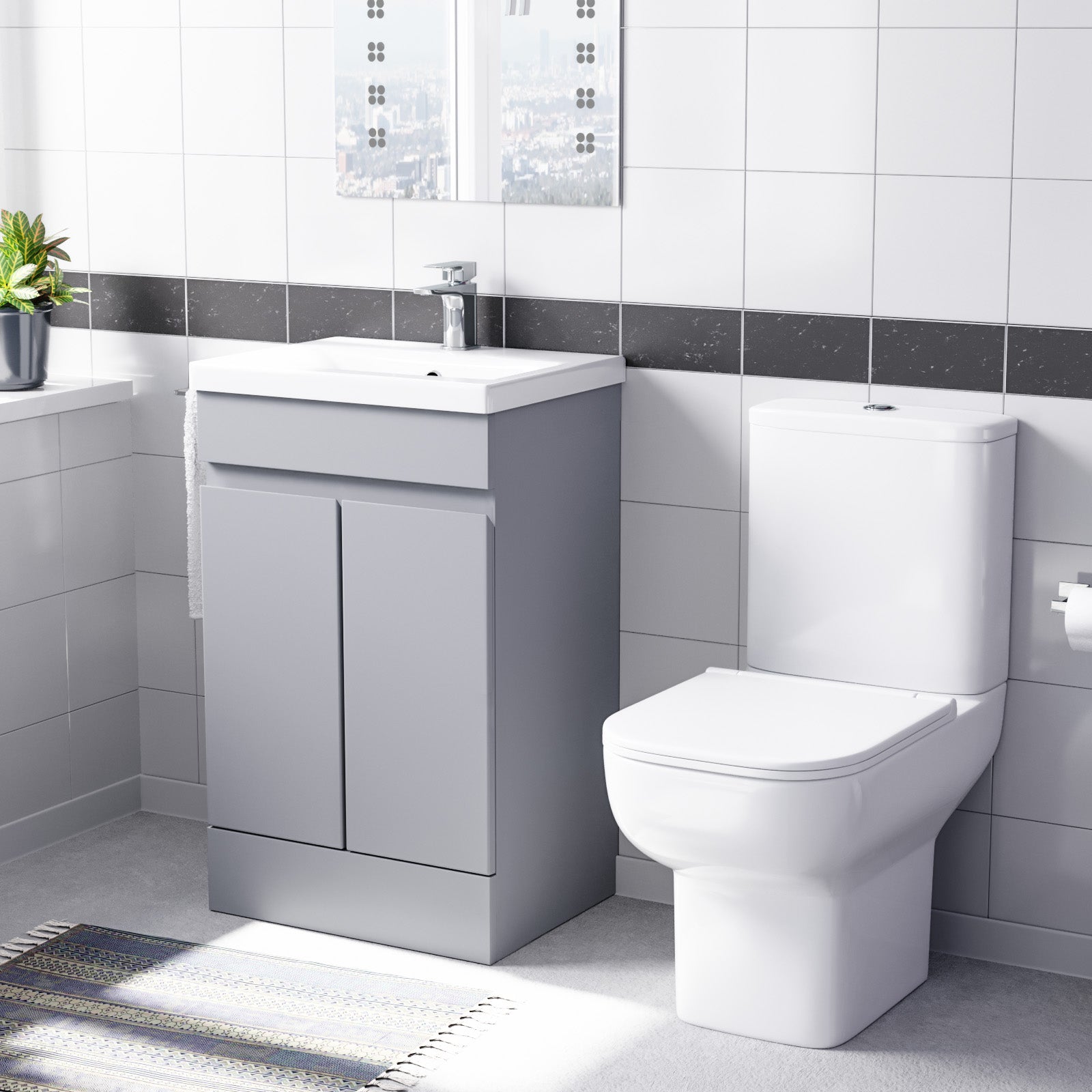 Alaska 500mm Matte Grey Basin Vanity Unit & Close Coupled Toilet
