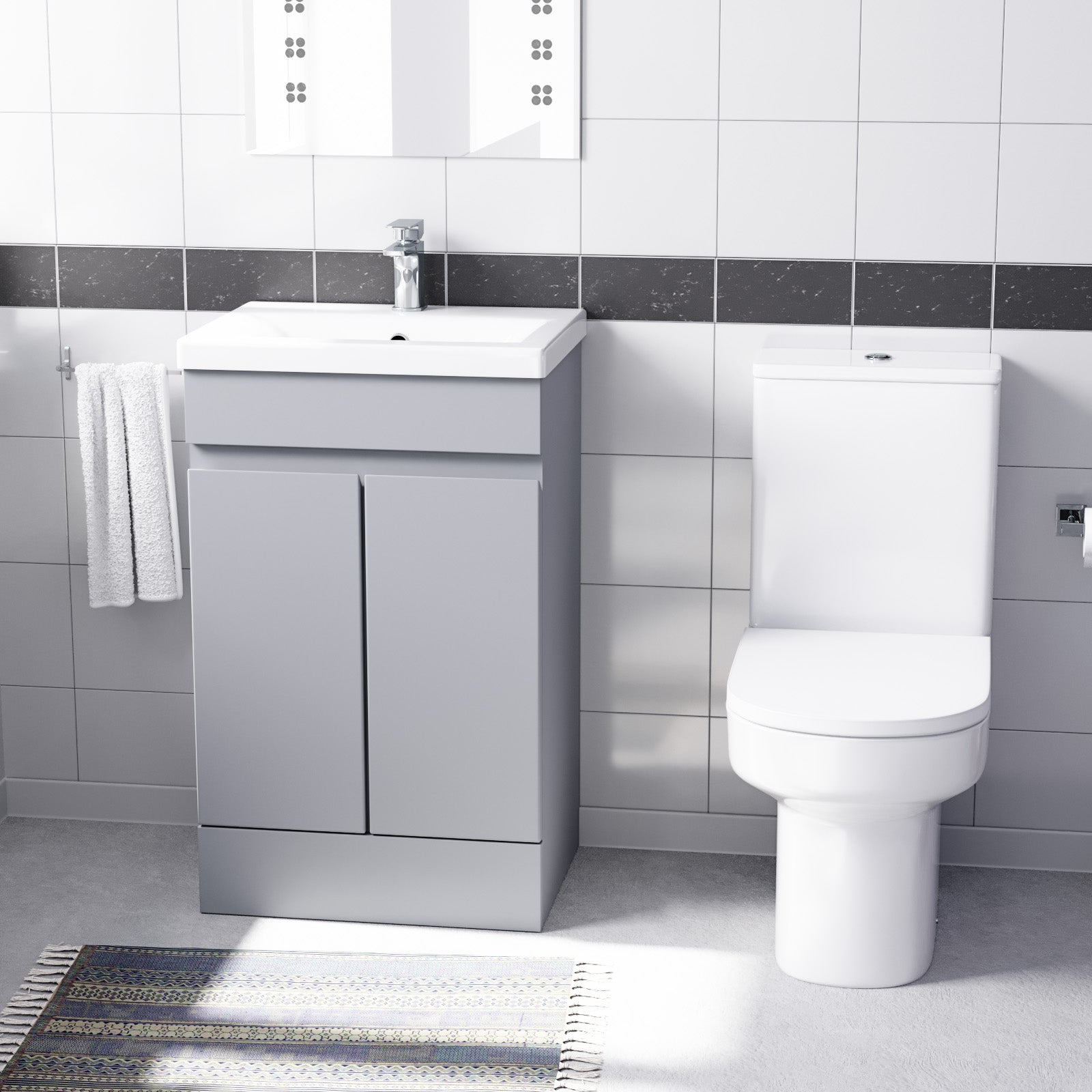 Alaska Matte Grey 500mm Basin Vanity Unit & Rimless Close Coupled Toilet