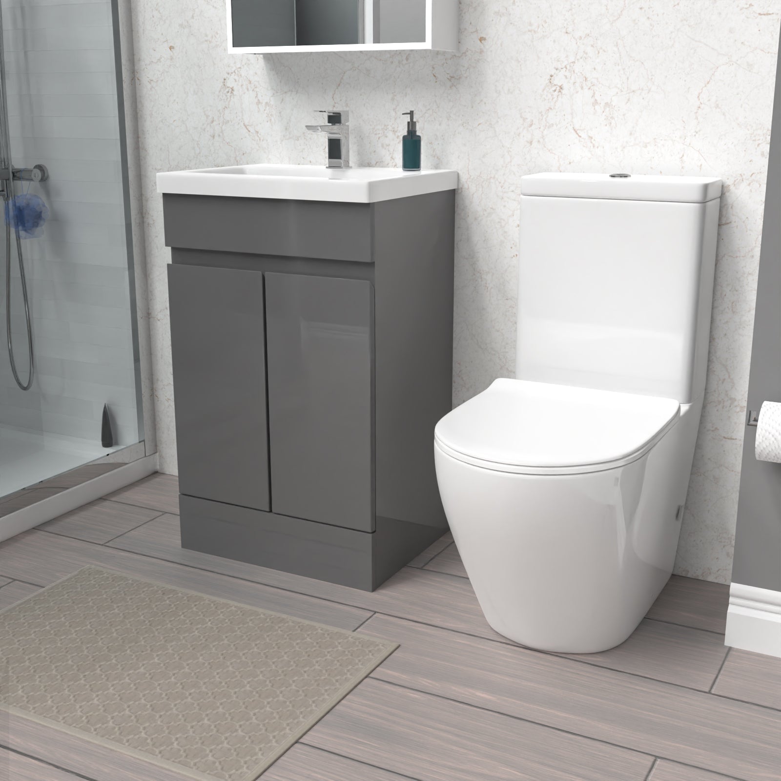 Alaska 500mm Steel Grey Basin Vanity Unit & Rimless Close Coupled Toilet Set