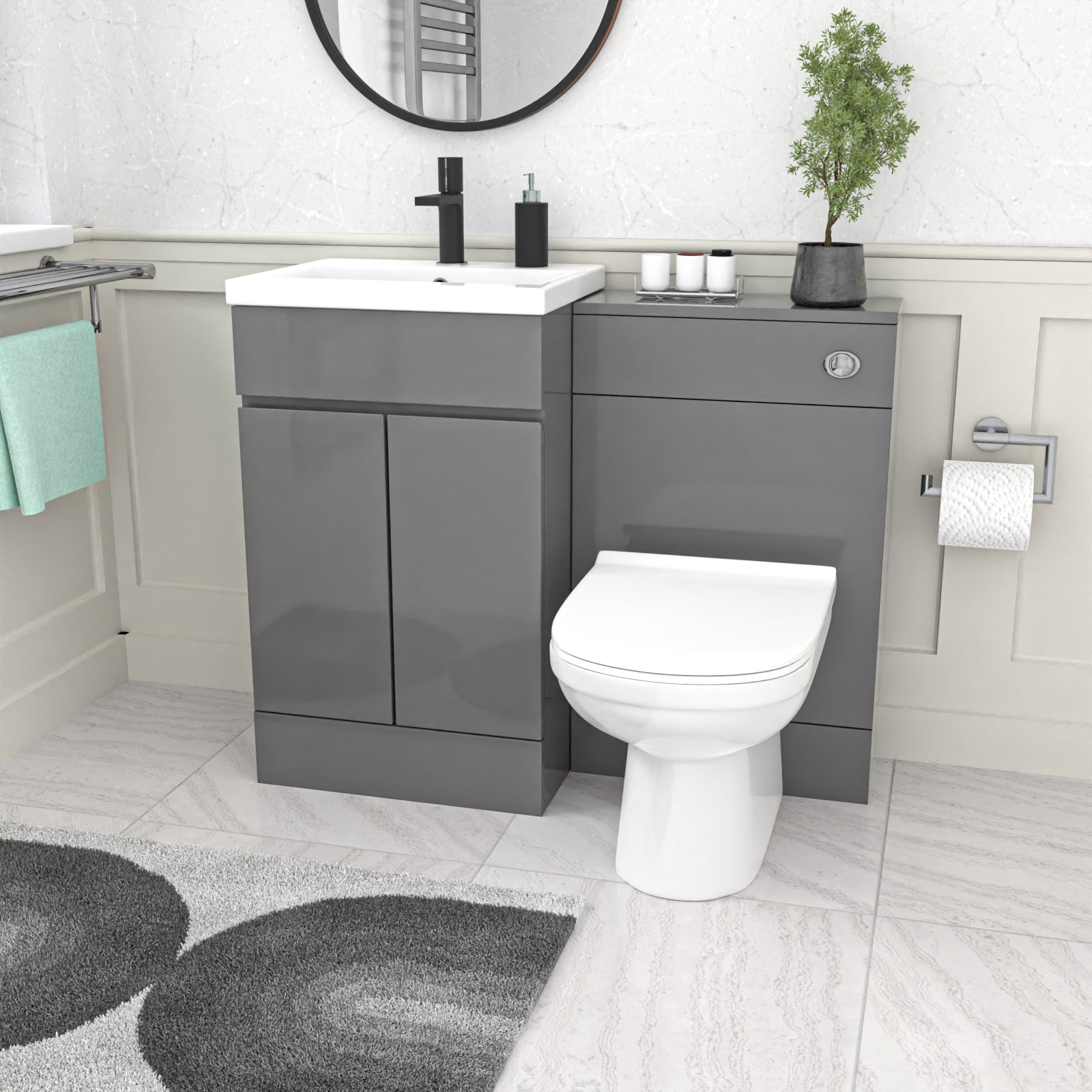 Alaska Grey 500mm Freestanding Vanity Unit with WC Unit & BTW Toilet