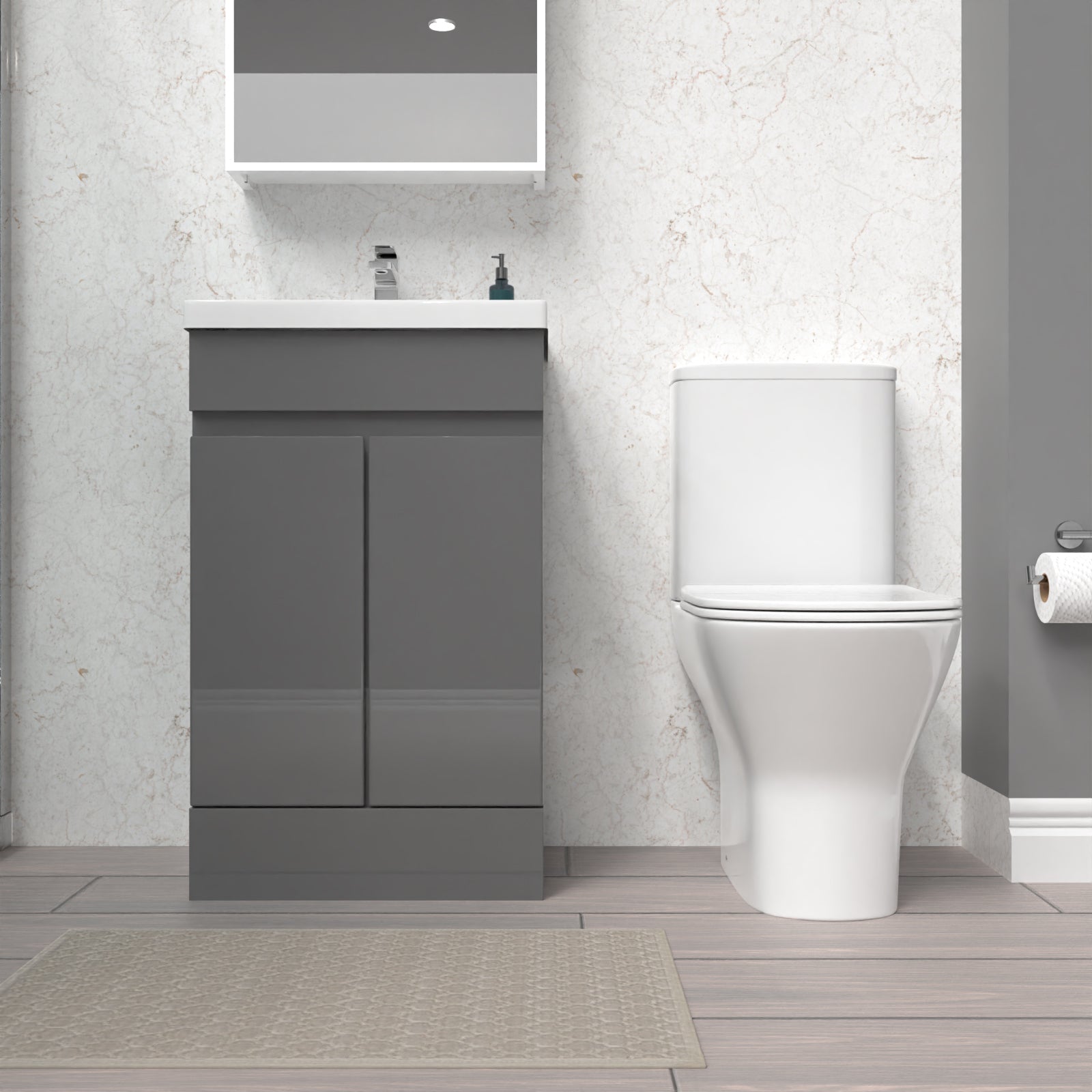 Alaska 500mm Gloss Steel Grey Basin Vanity & Close Coupled Toilet Set