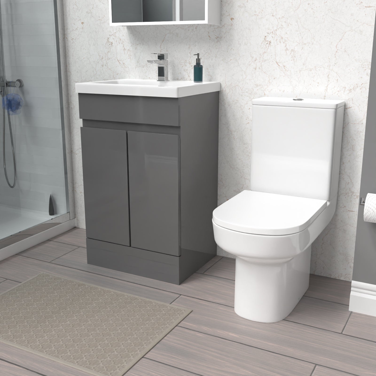 Alaska 500mm Steel Grey Basin Vanity Unit & Rimless Close Coupled Toilet