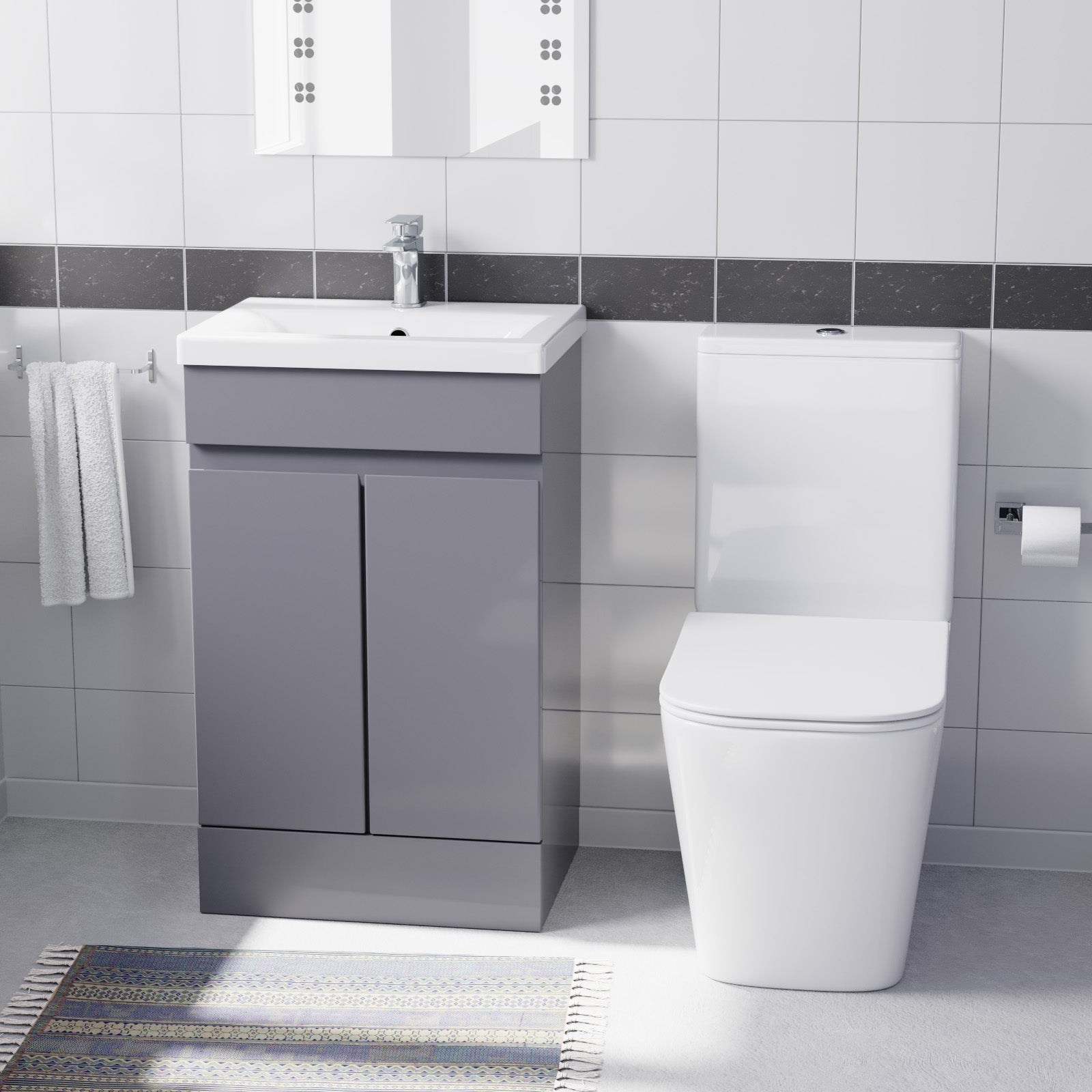 Alaska Steel Grey 500mm Freestanding Basin Vanity Unit & Close Coupled Toilet