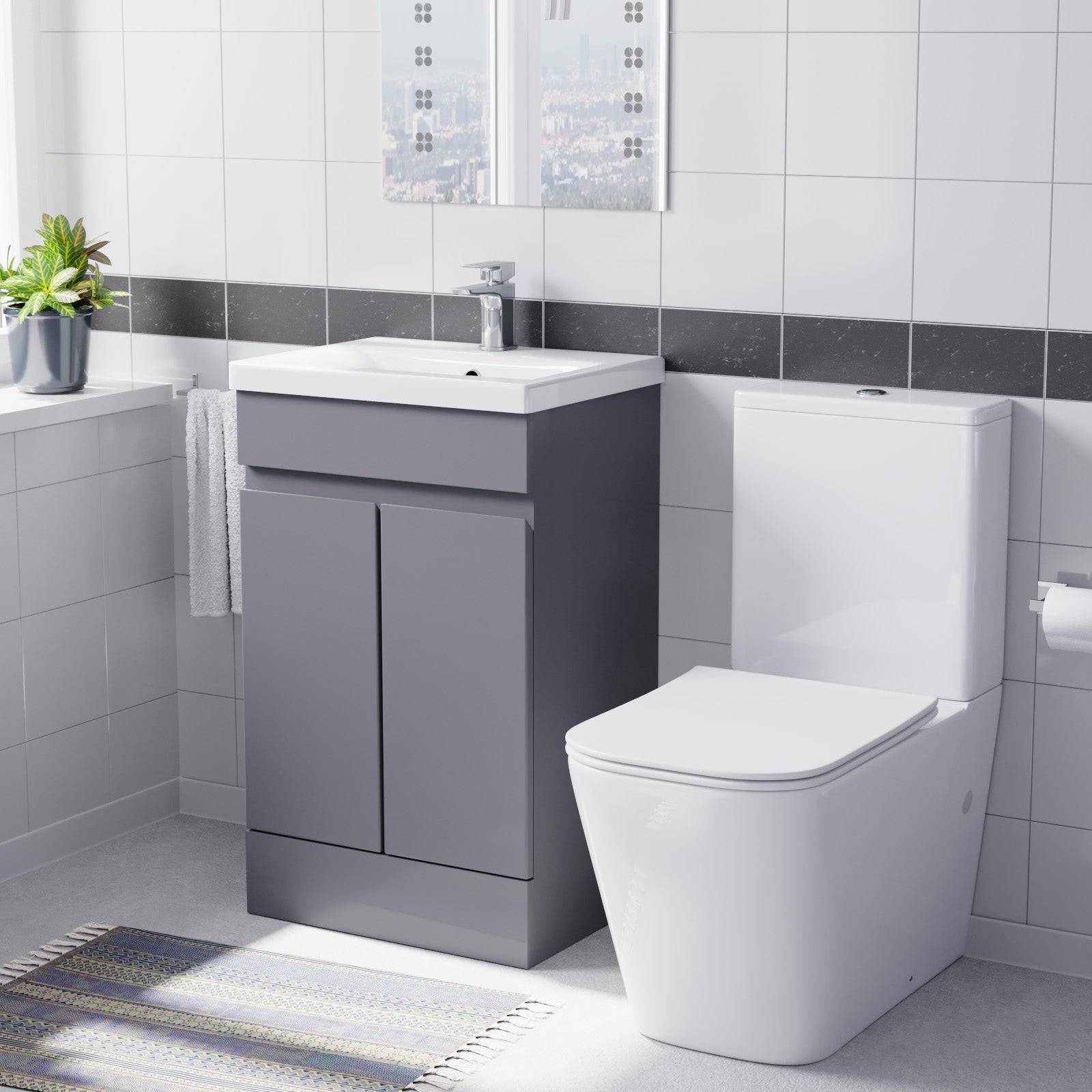 Alaska Steel Grey 500mm Freestanding Basin Vanity Unit & Close Coupled Toilet