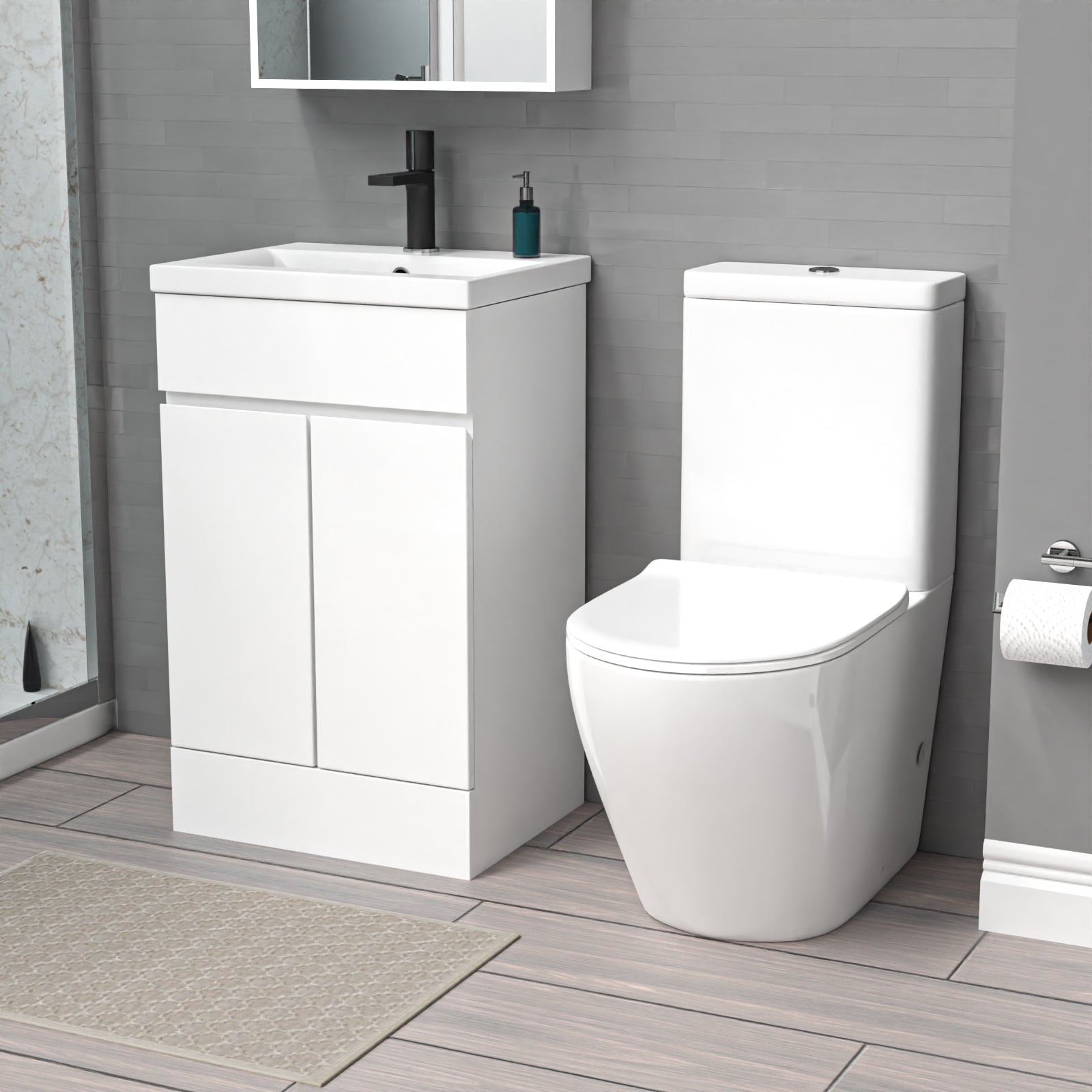 Alaska 500mm White Basin Vanity Unit & Rimless Close Coupled Toilet Set