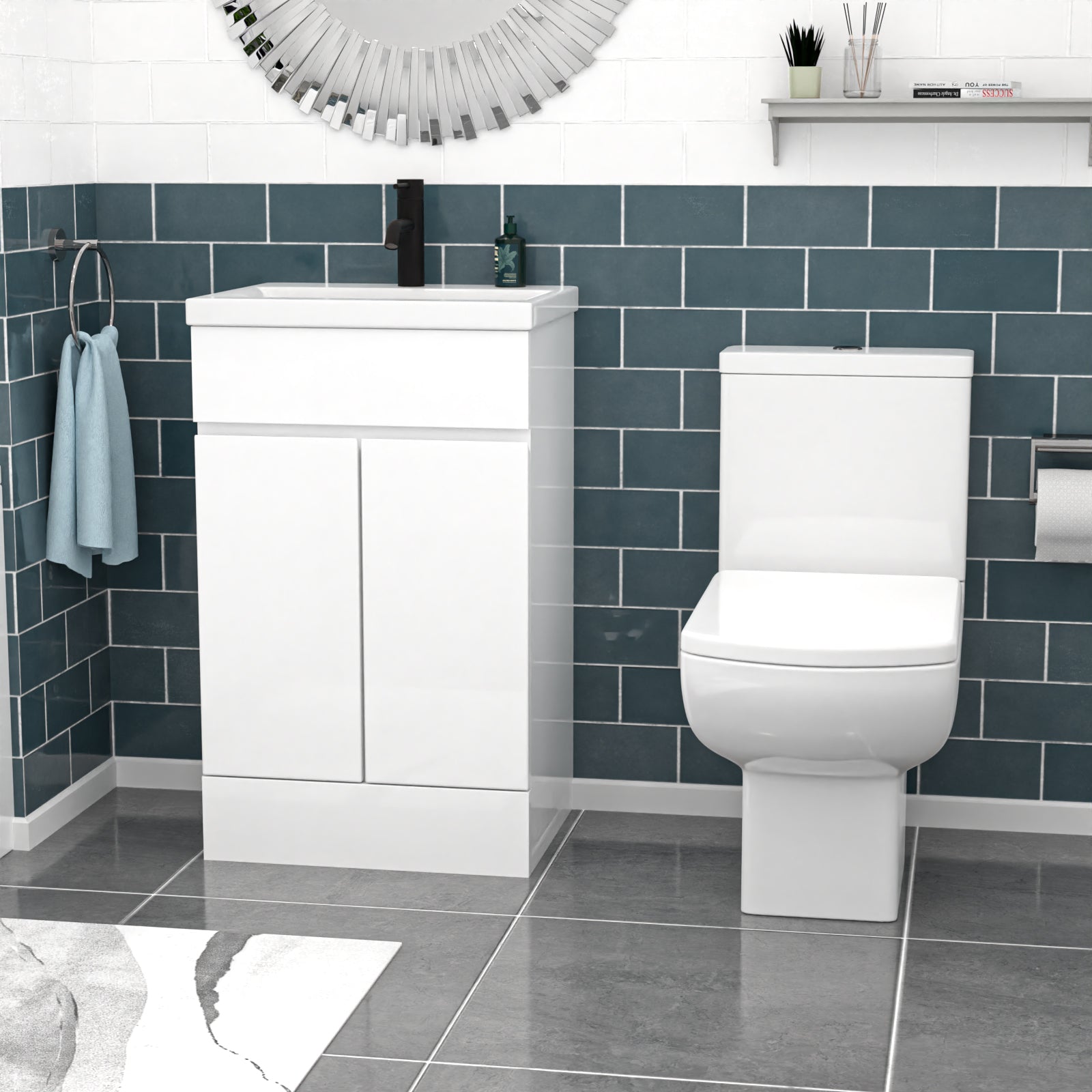 Alaska 500mm Handleless White Basin Vanity Square Rimless Close Coupled Toilet