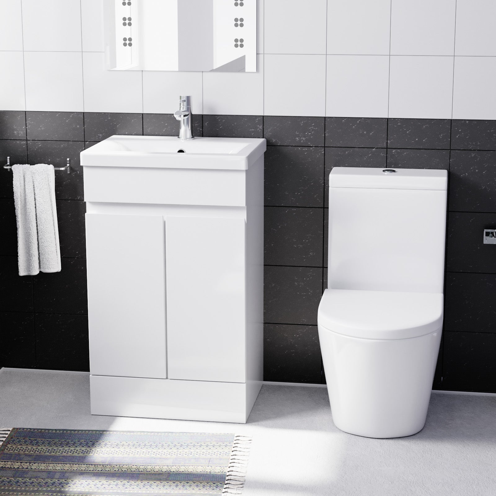 Alaska 500mm Gloss White Freestanding Basin Vanity & Close Coupled Rimless Toilet Set