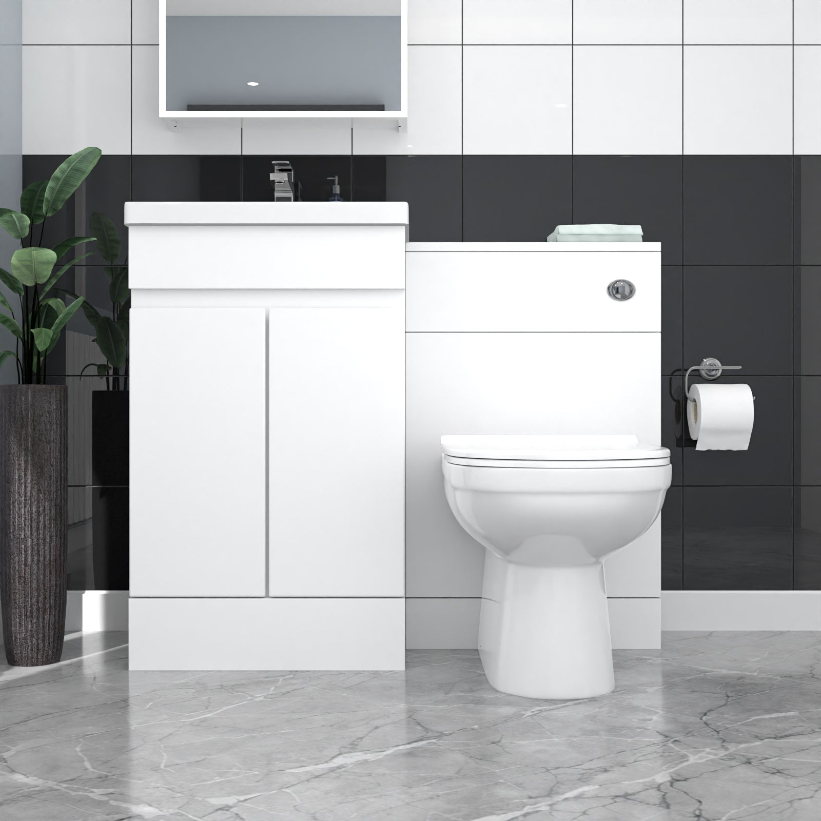 Alaska White Freestanding PVC 500mm 2 Doors Vanity & WC Unit & BTW Toilet