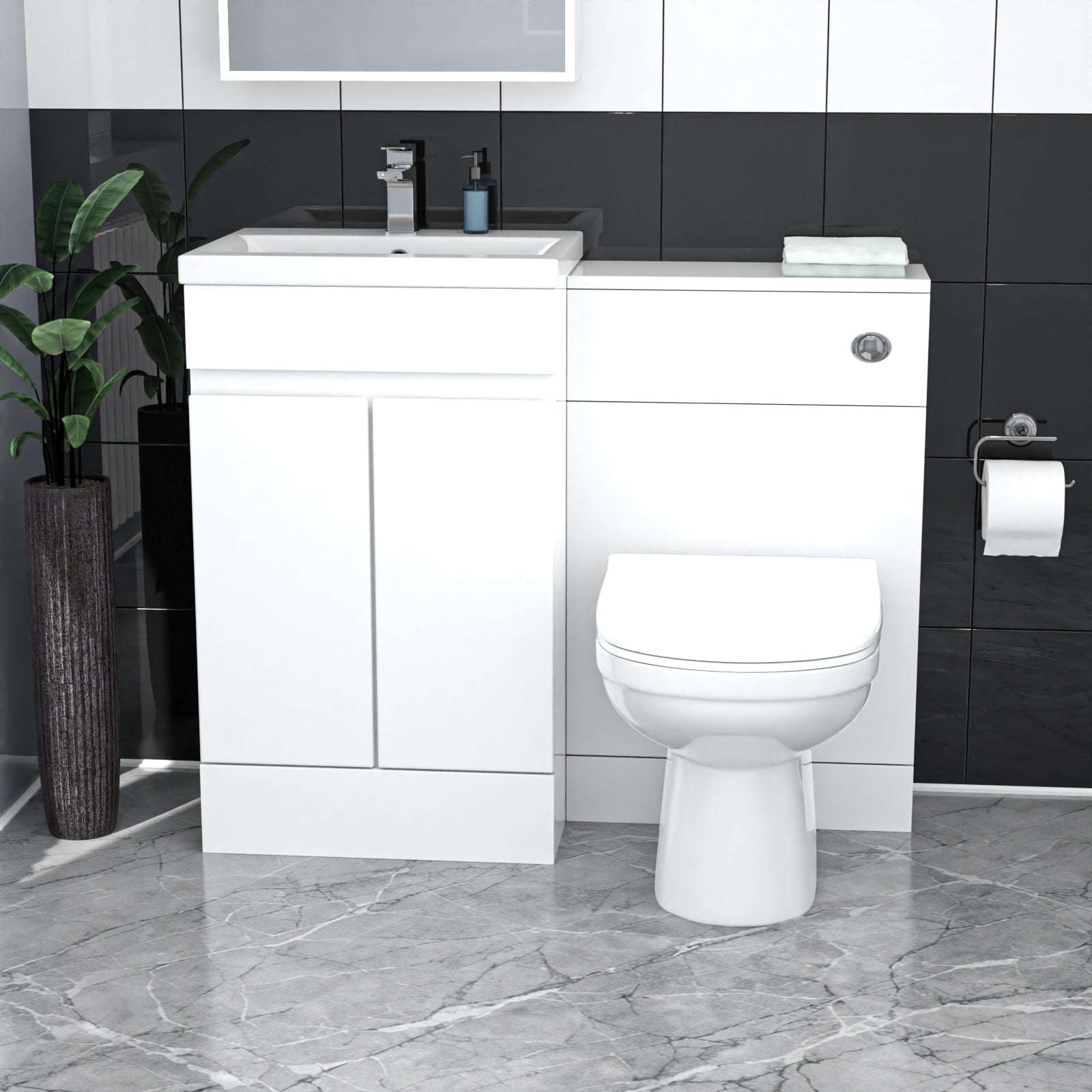 Alaska White Floor Standing 500mm Vanity Unit 2 Door with WC Unit & BTW Toilet