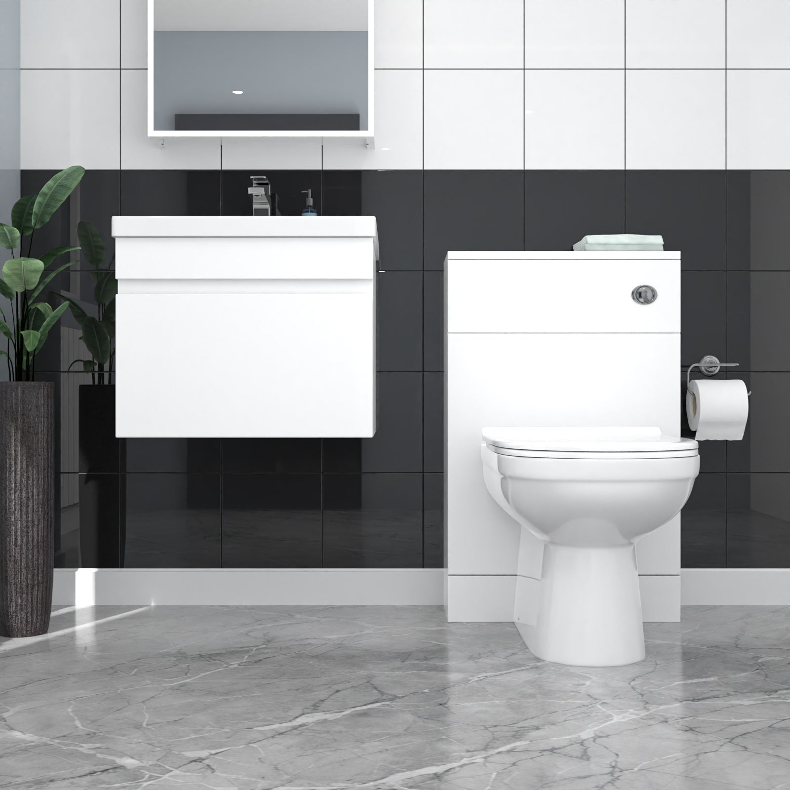 Alaska White Wall Hung 500mm Vanity Unit 1 Drawer with WC Unit & BTW Toilet
