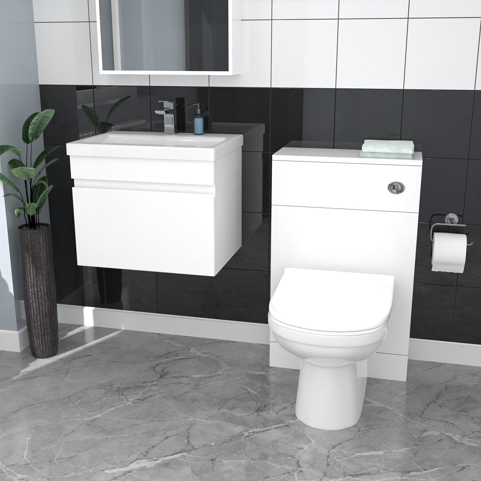 Alaska White Wall Hung 500mm Vanity Unit 1 Drawer with WC Unit & BTW Toilet