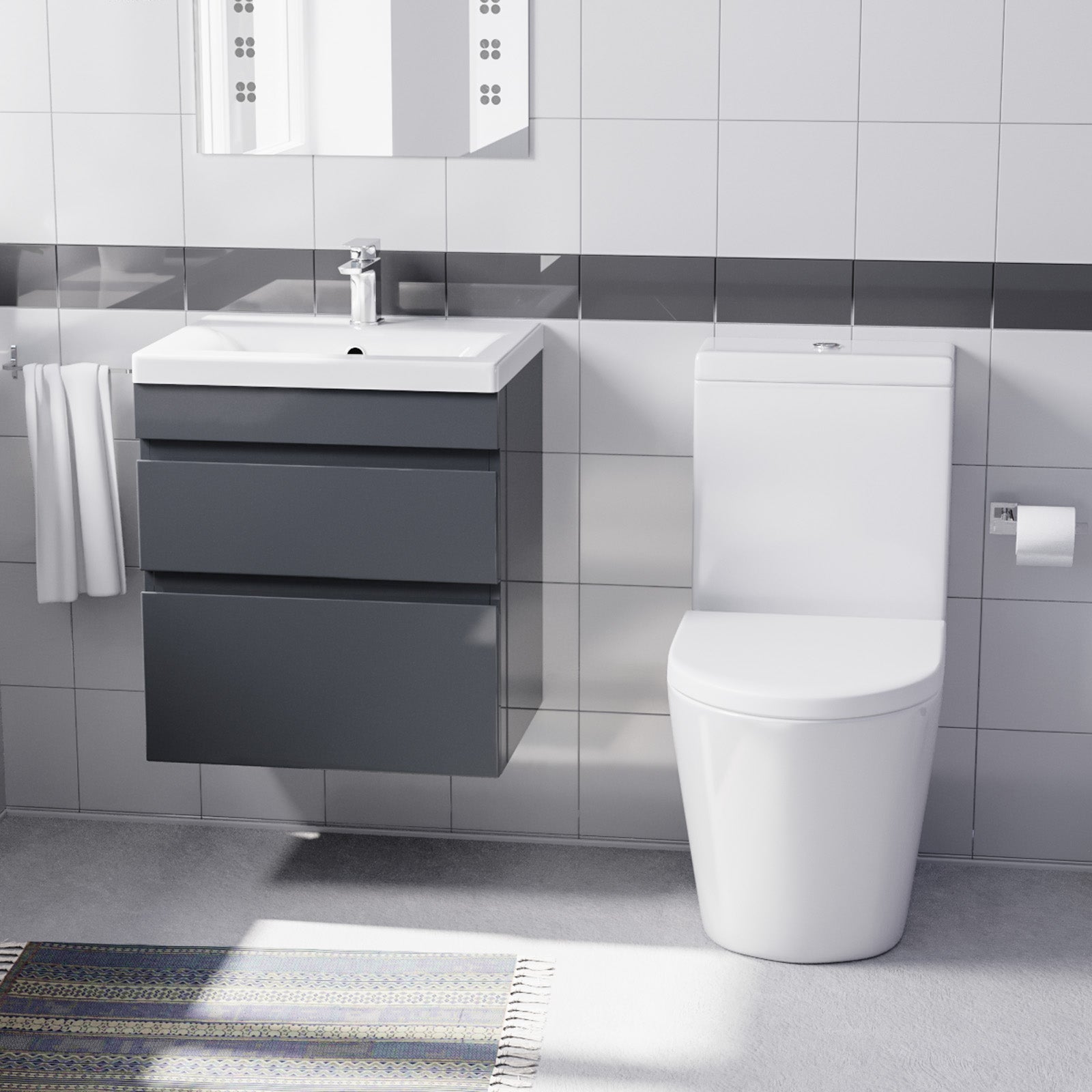 Alaska 500mm Wall Hung Basin 2 Drawers Handless with basin & Toilet