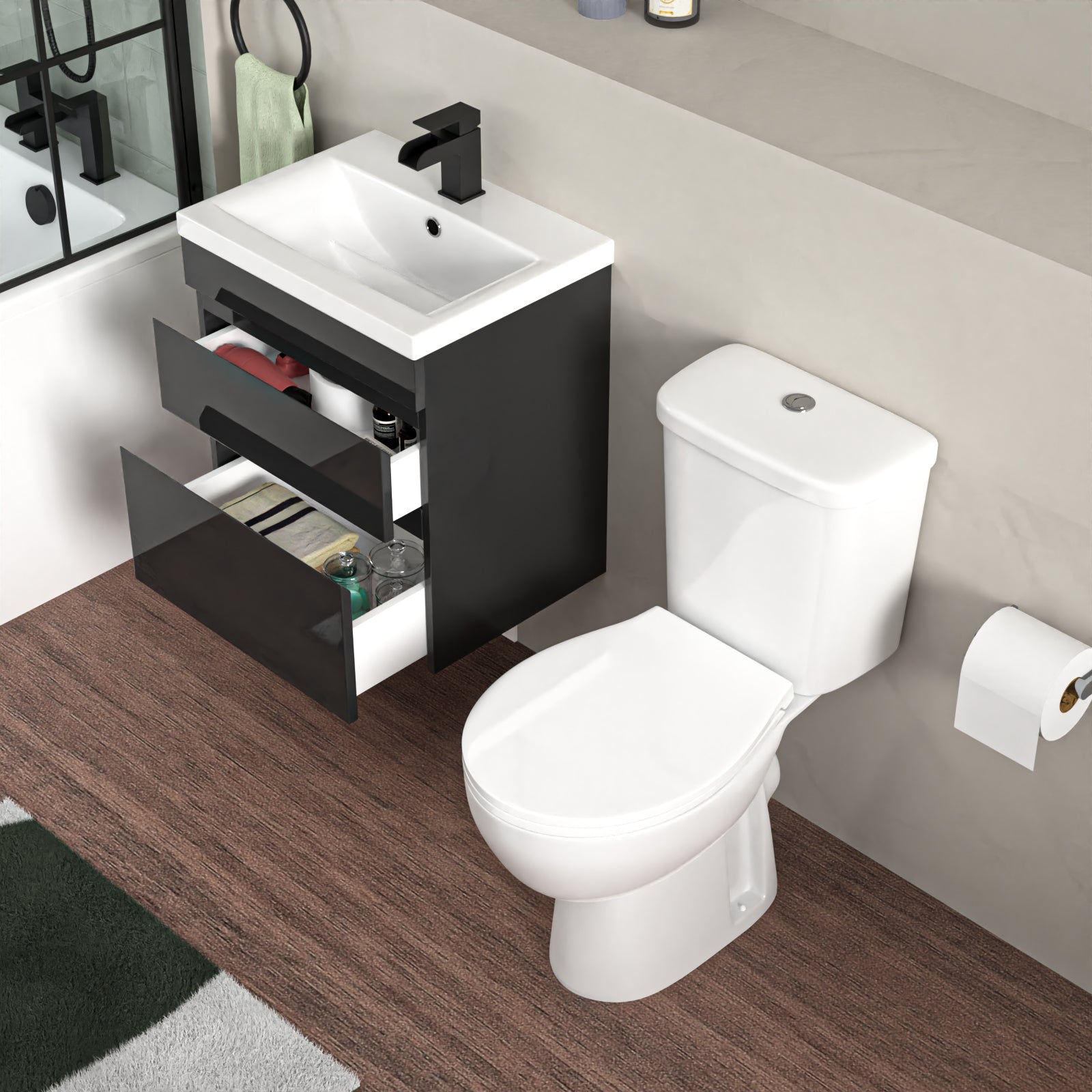 Alaska 500mm Wall Hung Vanity 2 Drawers Handless Anthracite with Toilet