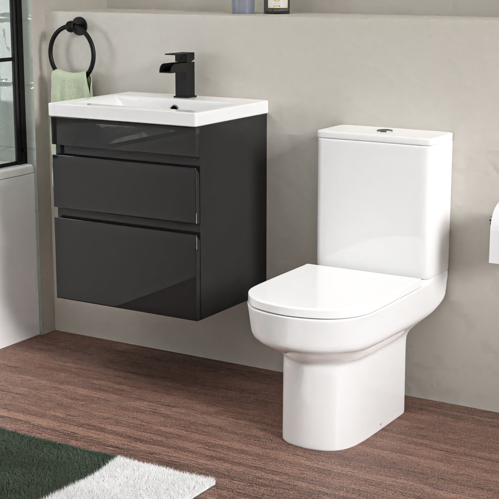Alaska 500mm Wall Hung Vanity in Anthracite with Basin & Toilet