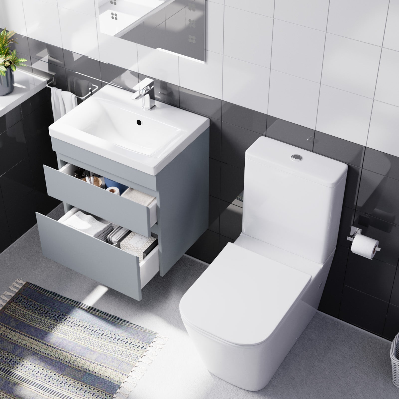 Alaska 500mm Wall Hung Vanity with basin & Rimless Close Coupled Toilet