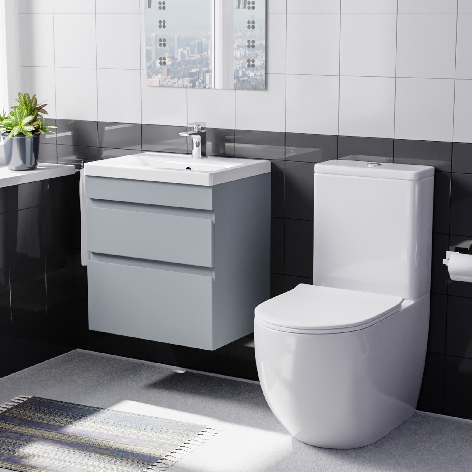 Alaska 500mm Wall Hung Vanity with Close Coupled Toilet Matte Grey