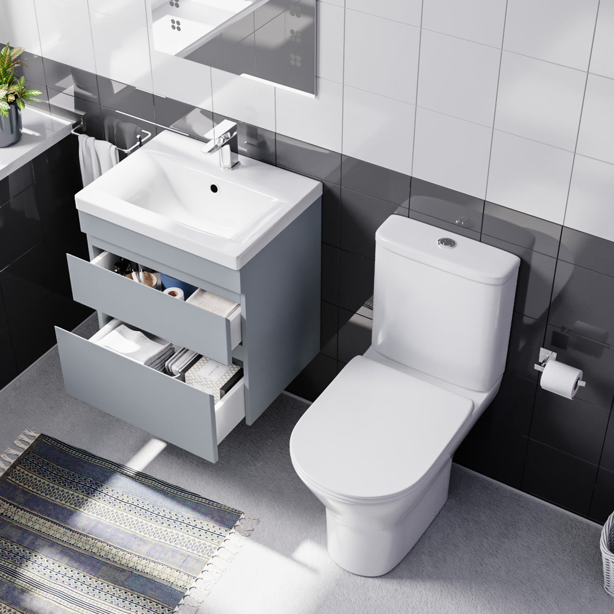 Alaska 500mm Wall Hung Vanity 2 Drawers in Matt Grey with Toilet