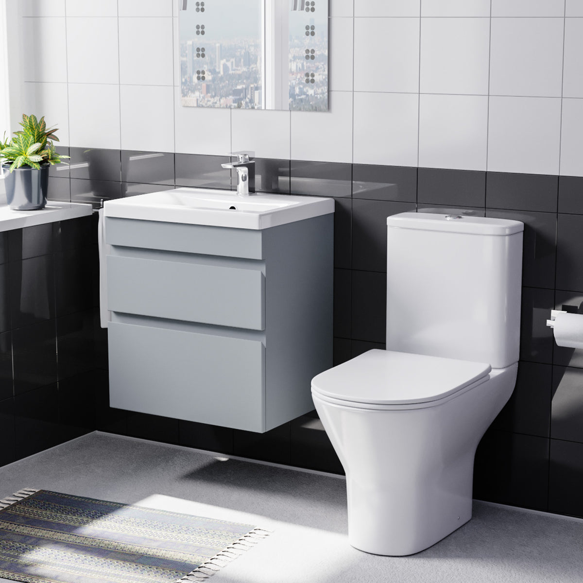 Alaska 500mm Wall Hung Vanity 2 Drawers in Matt Grey with Toilet