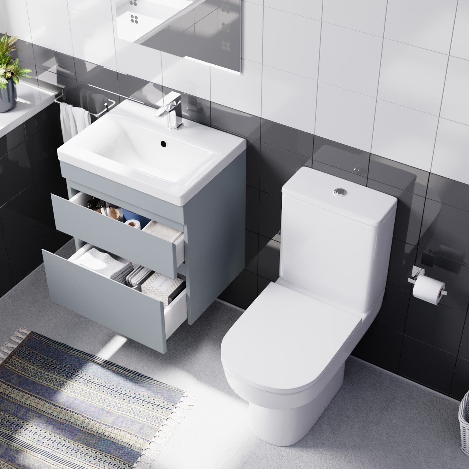 Alaska 500mm Wall Hung Vanity in Matt Grey with Basin & Toilet