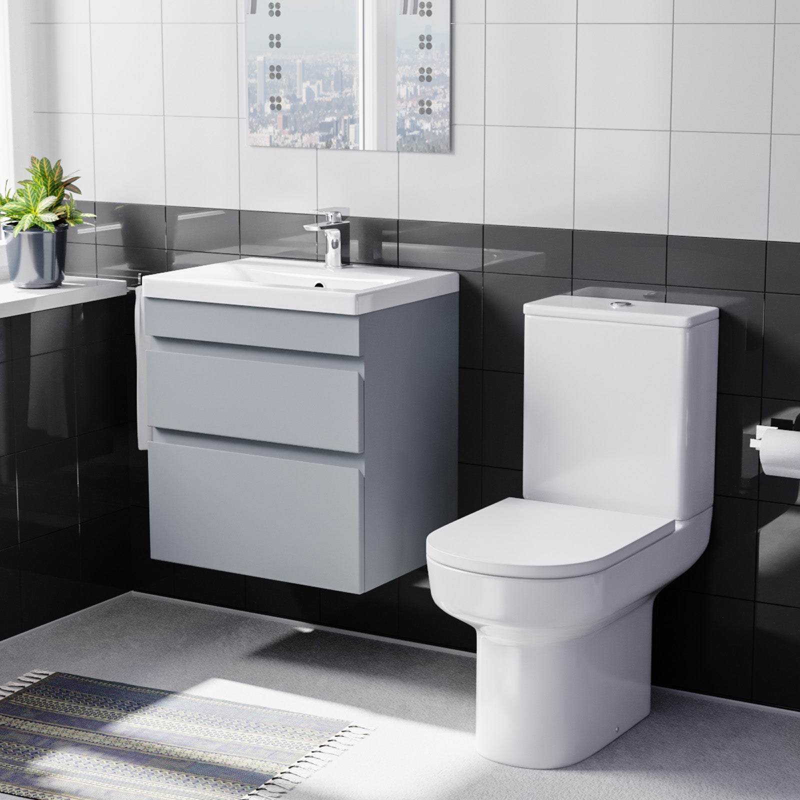 Alaska 500mm Wall Hung Vanity in Matt Grey with Basin & Toilet