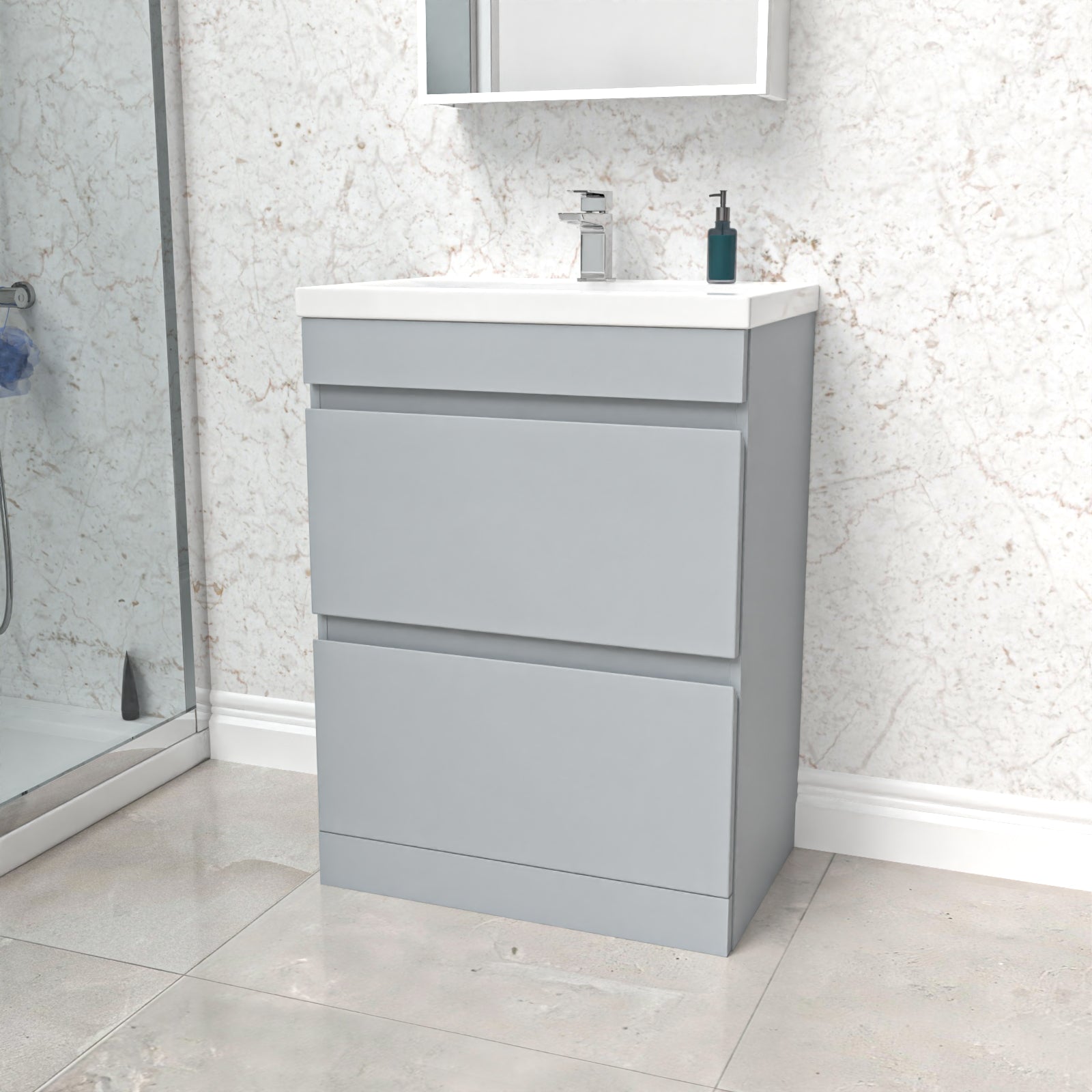Alaska Matte Grey 600mm 2 Drawer Floorstanding Vanity Cabinet and Basin