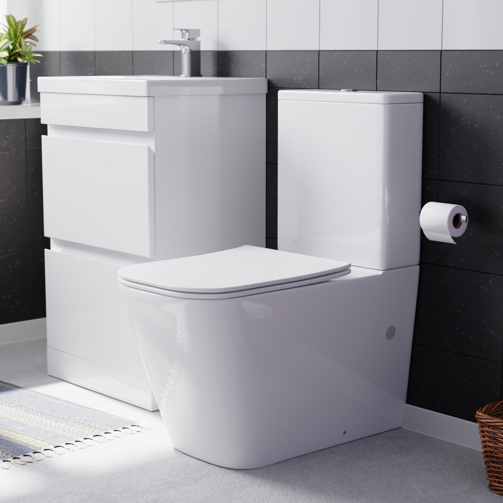 Alaska 600mm 2 Drawers Freestanding White Basin Vanity & Close Coupled Toilet