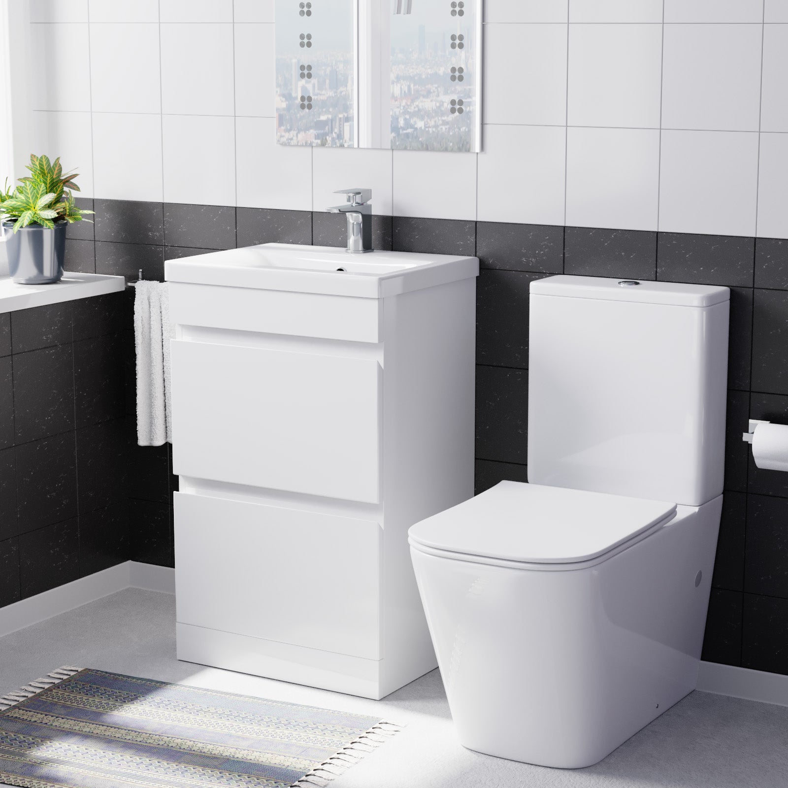 Alaska 600mm 2 Drawers Freestanding White Basin Vanity & Close Coupled Toilet