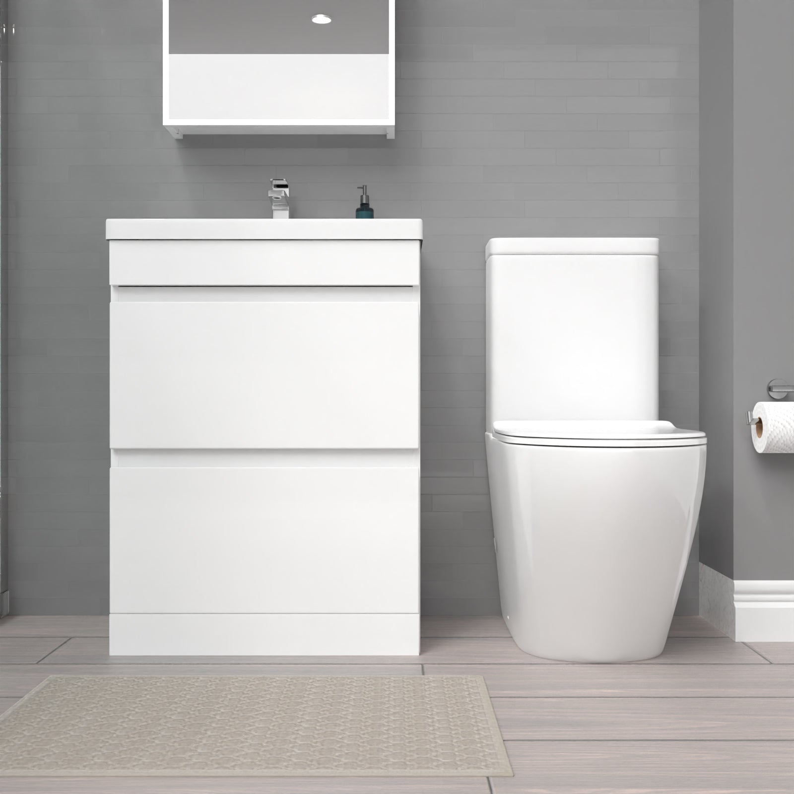 Alaska 600mm 2 Drawers Gloss White Basin Vanity & Rimless Close Coupled Toilet