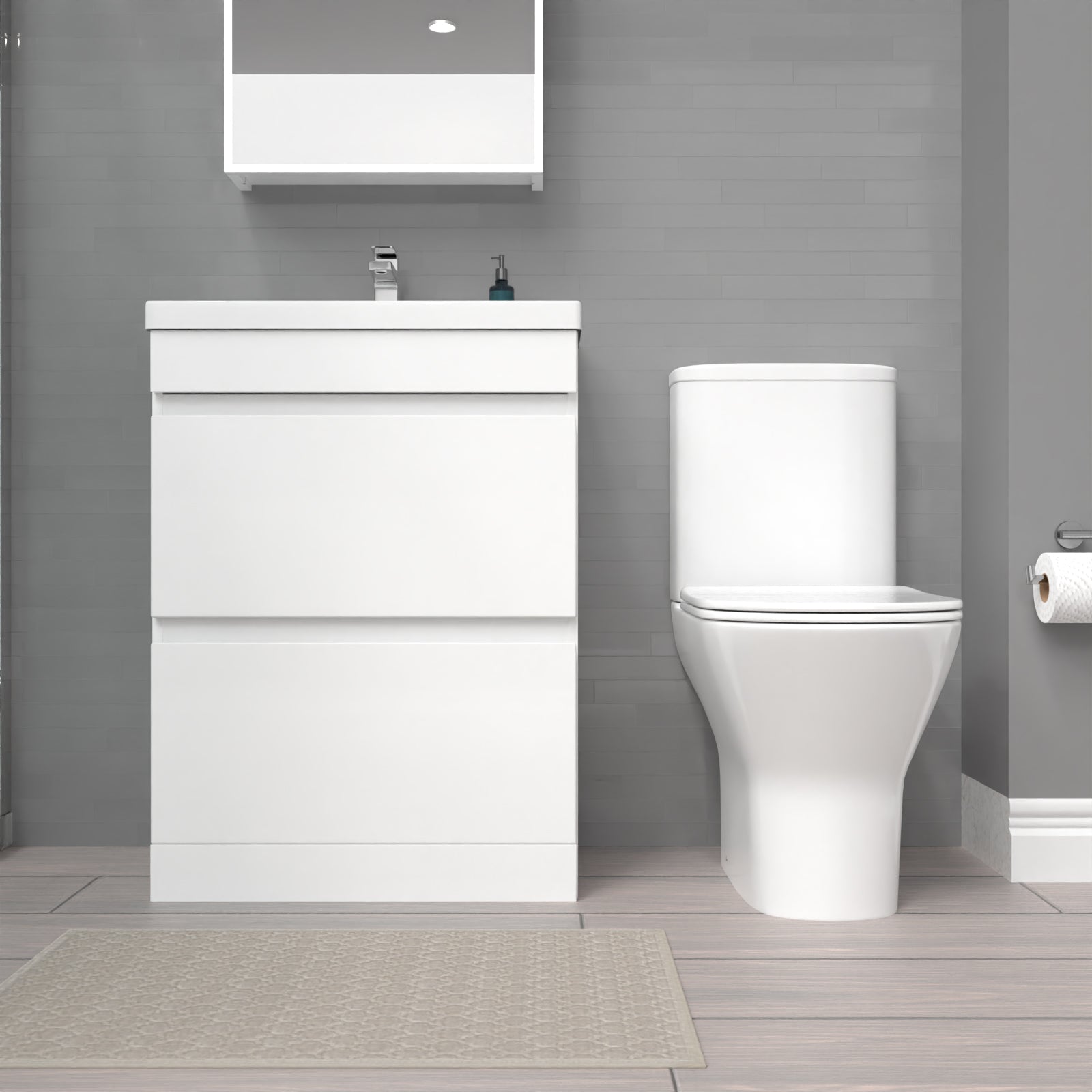 Alaska 600mm 2 Drawers Gloss Basin Vanity & Rimless Close Coupled Toilet White