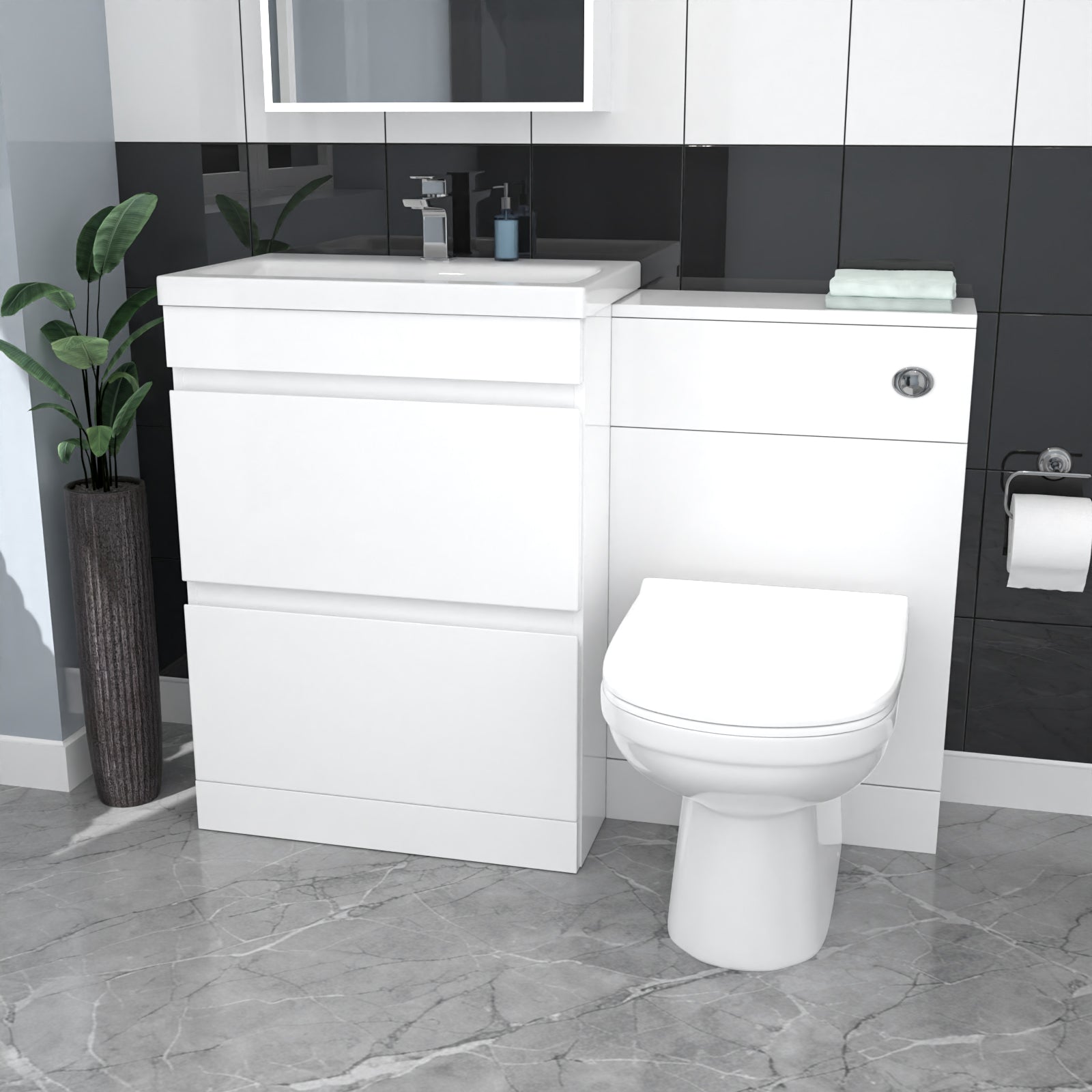 Alaska White Floor Standing 600mm Vanity Unit 2 Drawers WC Unit & BTW Toilet