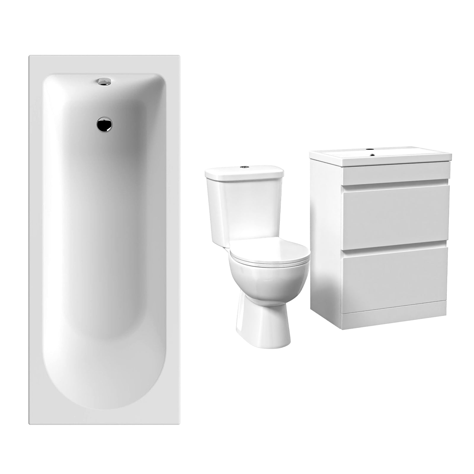 Alaska 1700mm Round Bath,Freestanding Basin Vanity 2 Drawer,Close Coupled Toilet