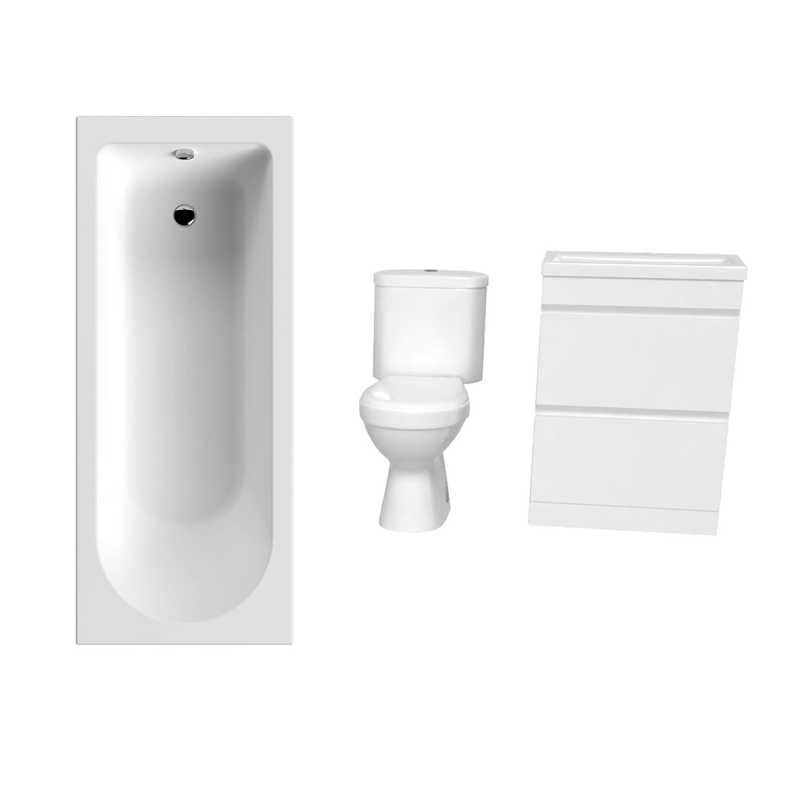 Alaska 1700mm Round Bath,Freestanding Basin Vanity 2 Drawer,Close Coupled Toilet