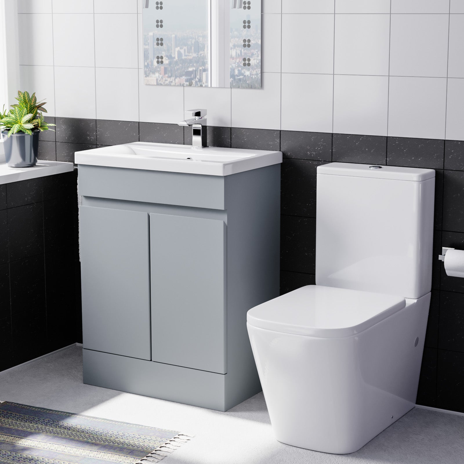 Alaska Matte Grey 600mm Freestanding Basin Vanity Unit & Close Coupled Toilet
