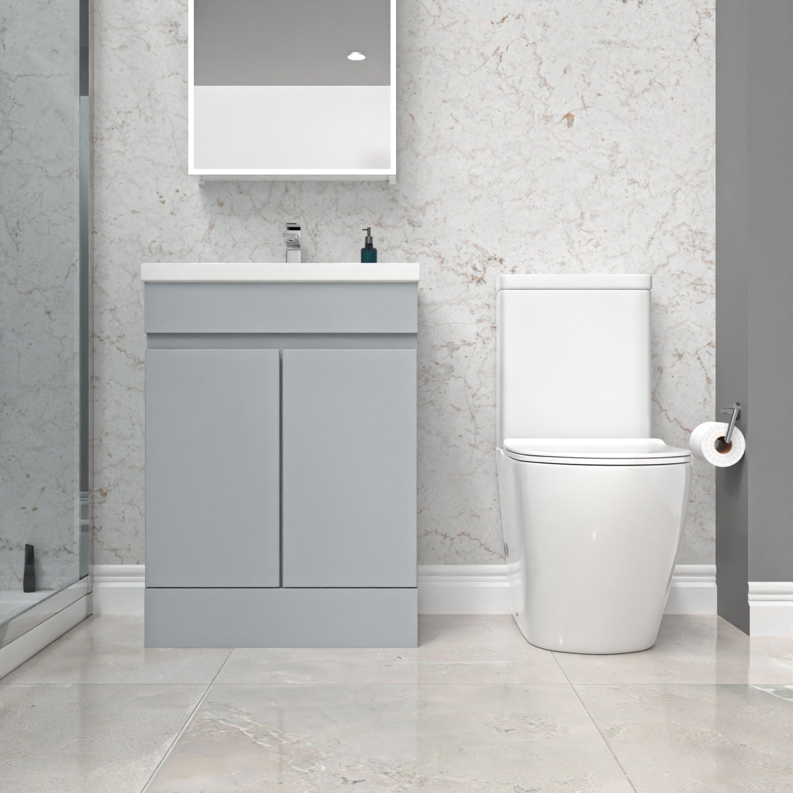 Alaska 600mm Matte Grey Basin Vanity & Close Coupled Toilet Set