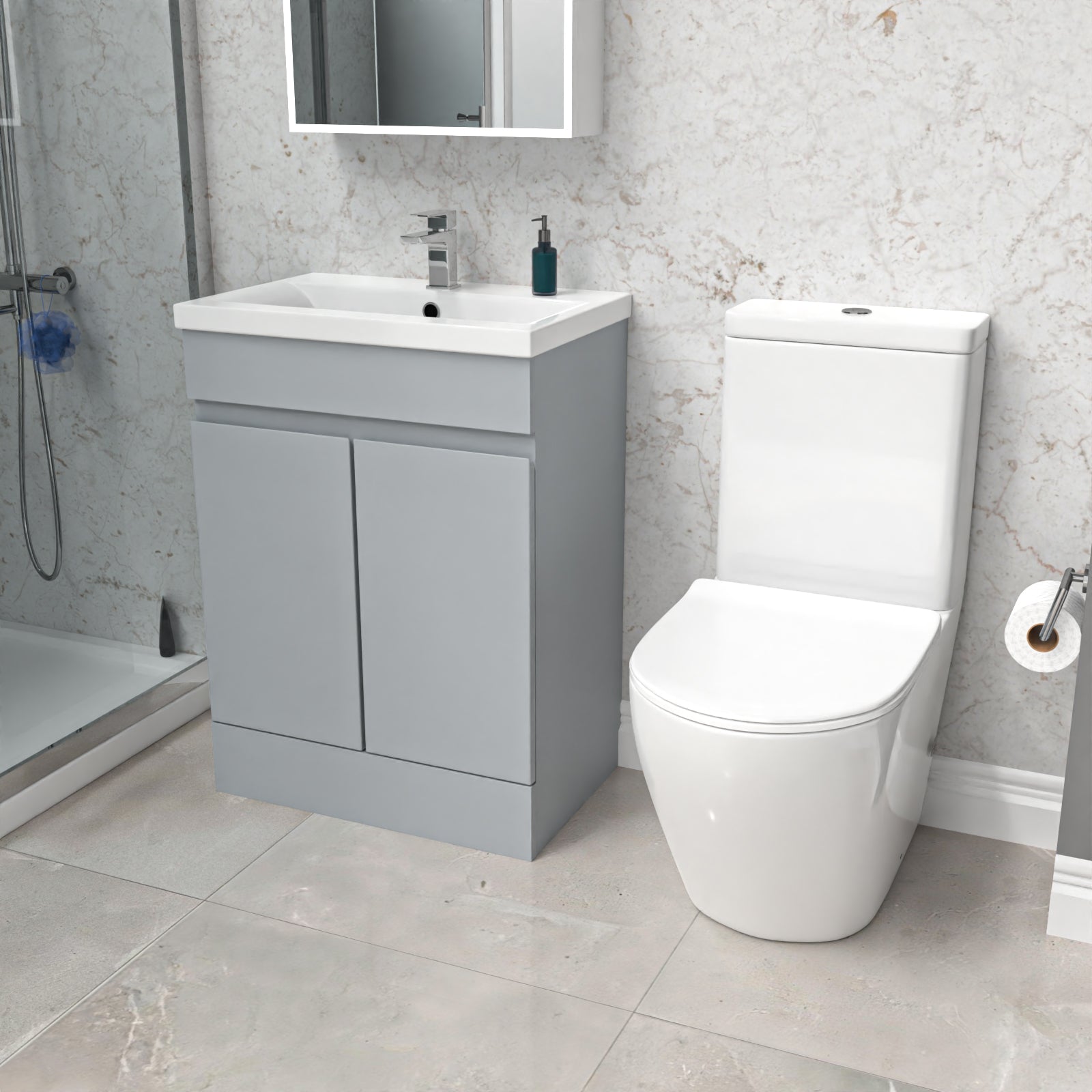 Alaska 600mm Matte Grey Basin Vanity & Close Coupled Toilet Set