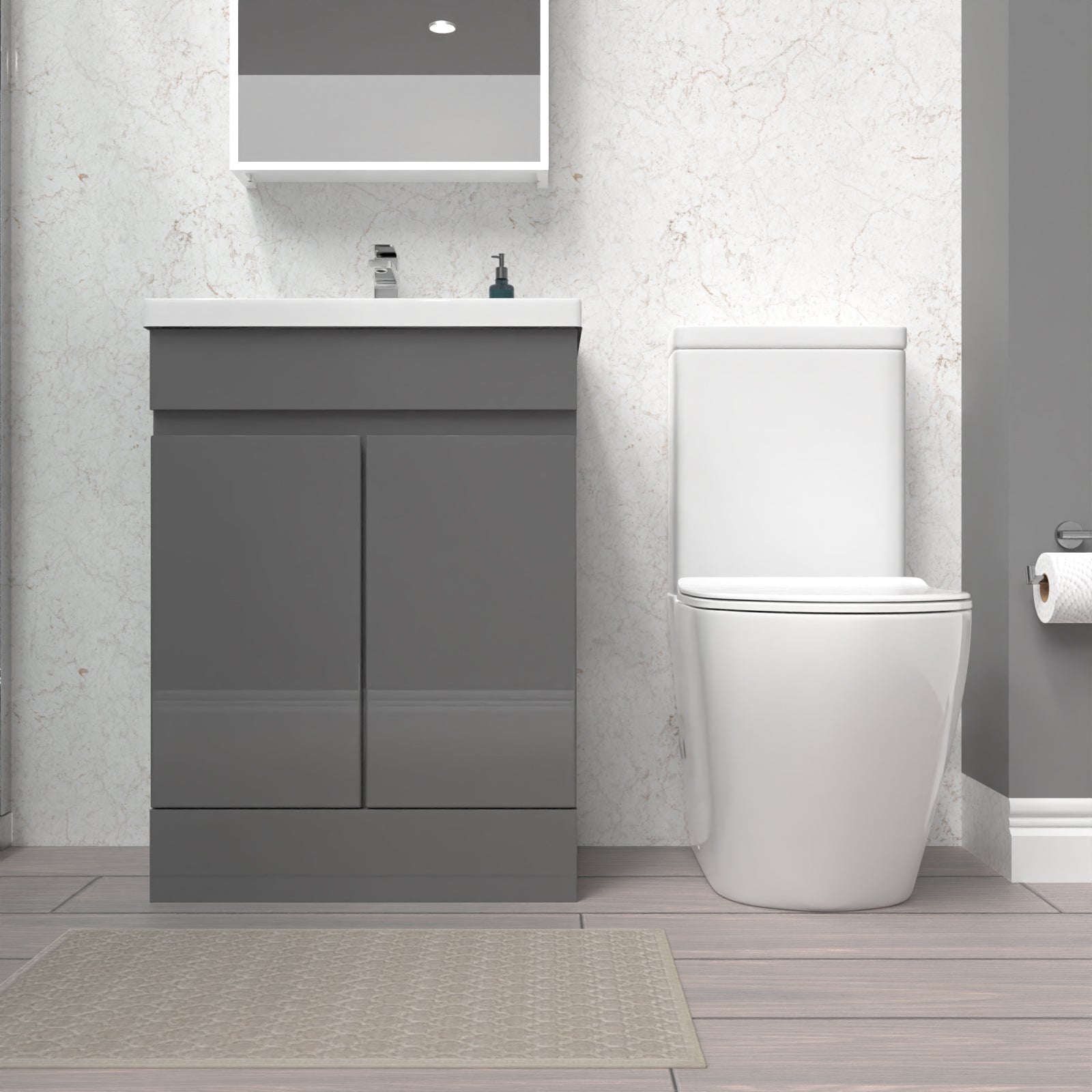 Alaska 600mm Steel Grey Basin Vanity Unit & Rimless Close Coupled Toilet Set