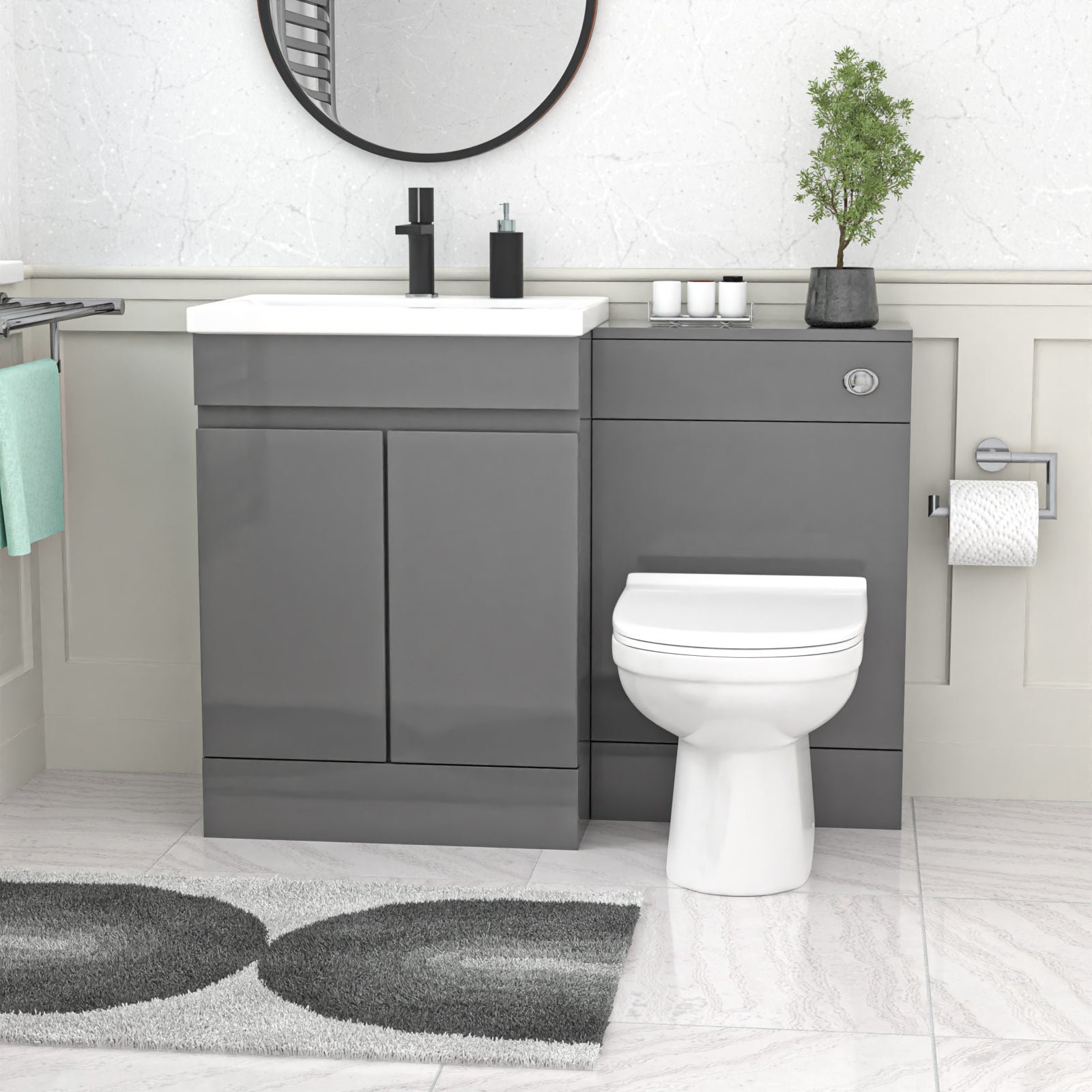 Alaska Grey Floorstanding 600mm Vanity Unit with WC Unit & BTW Toilet