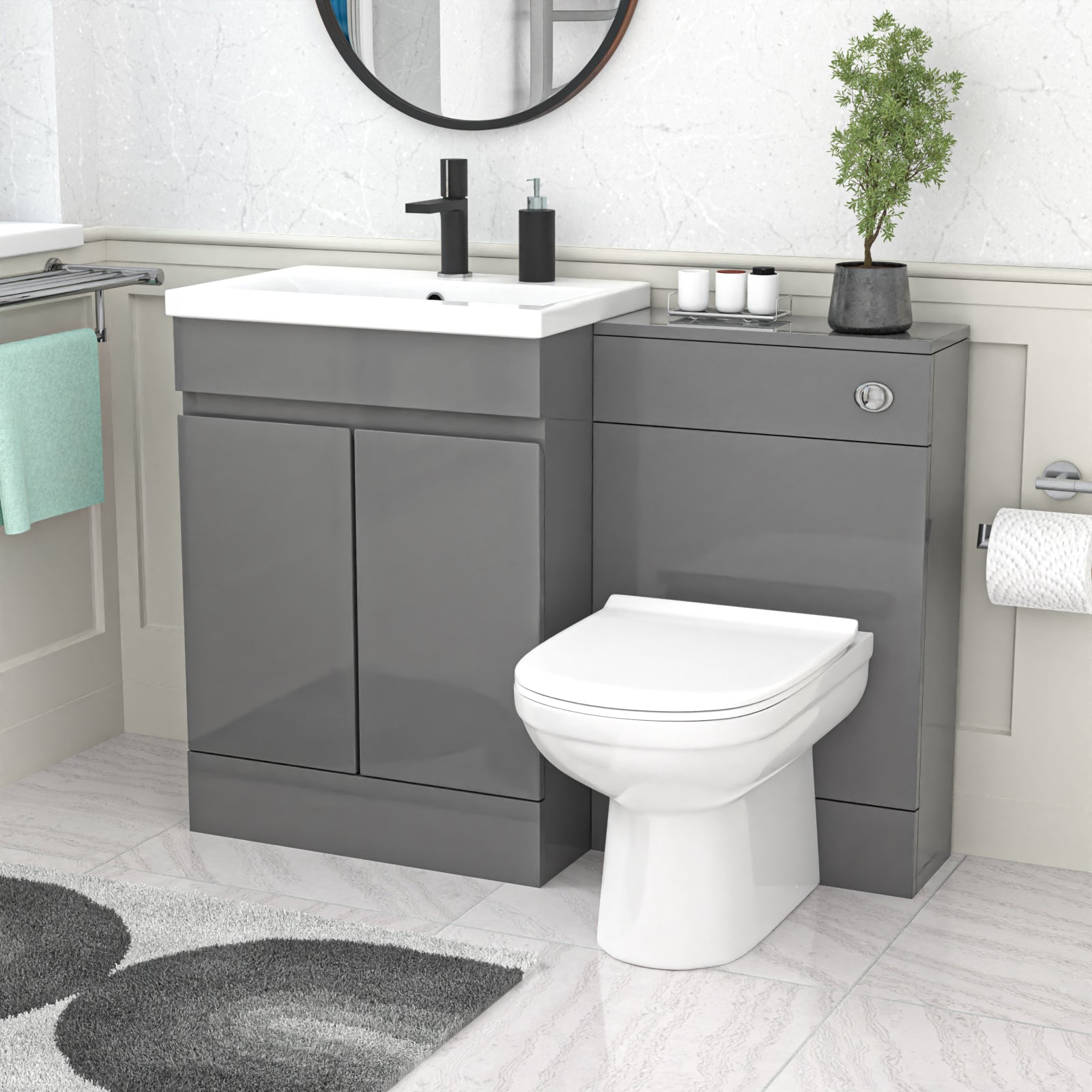 Alaska Grey Floorstanding 600mm Vanity Unit with WC Unit & BTW Toilet