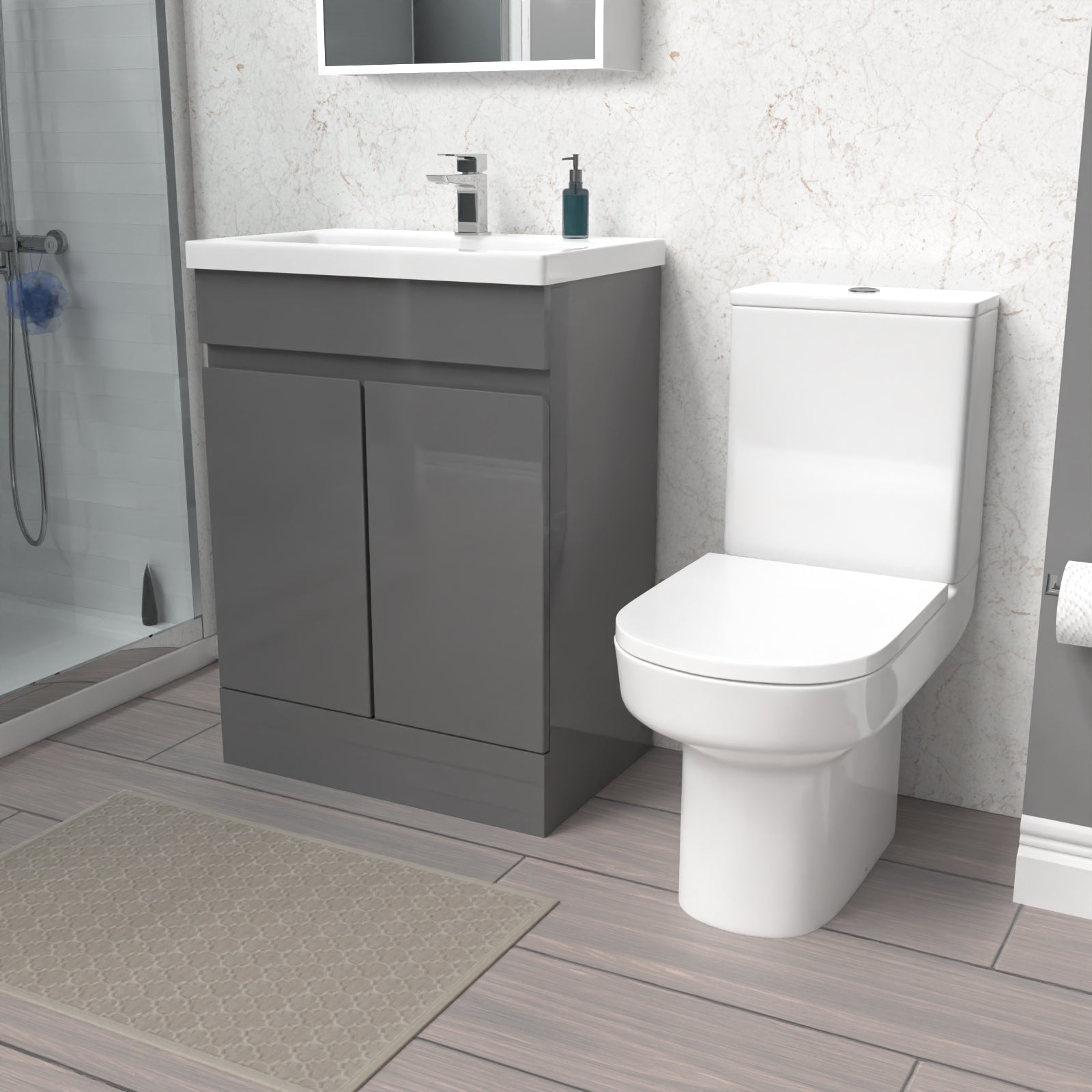Alaska 600mm Steel Grey Basin Vanity Unit & Rimless Close Coupled Toilet