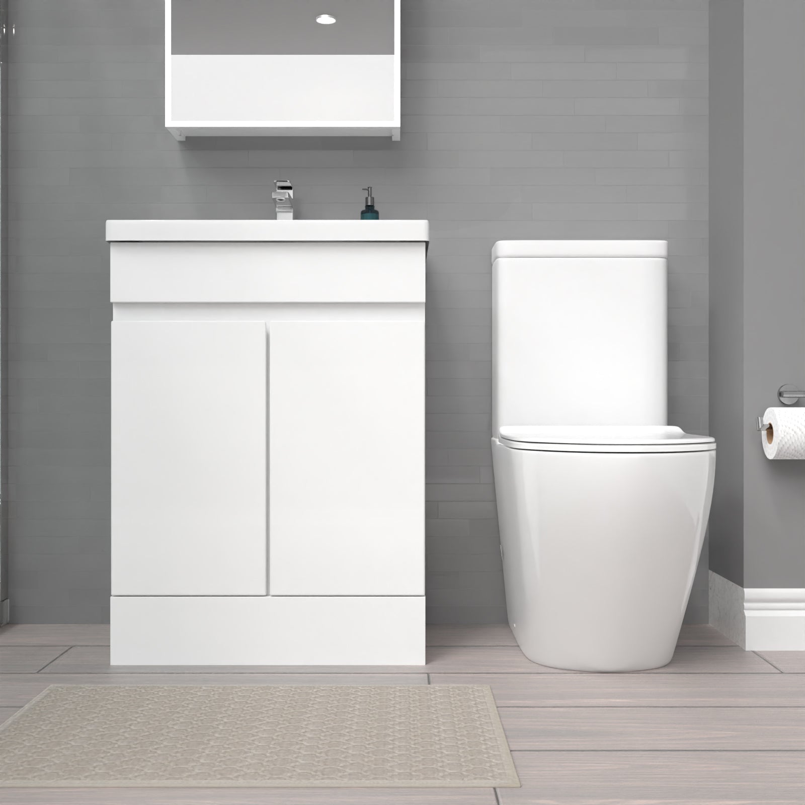 Alaska 600mm White Gloss Basin Vanity & Close Coupled Toilet Set