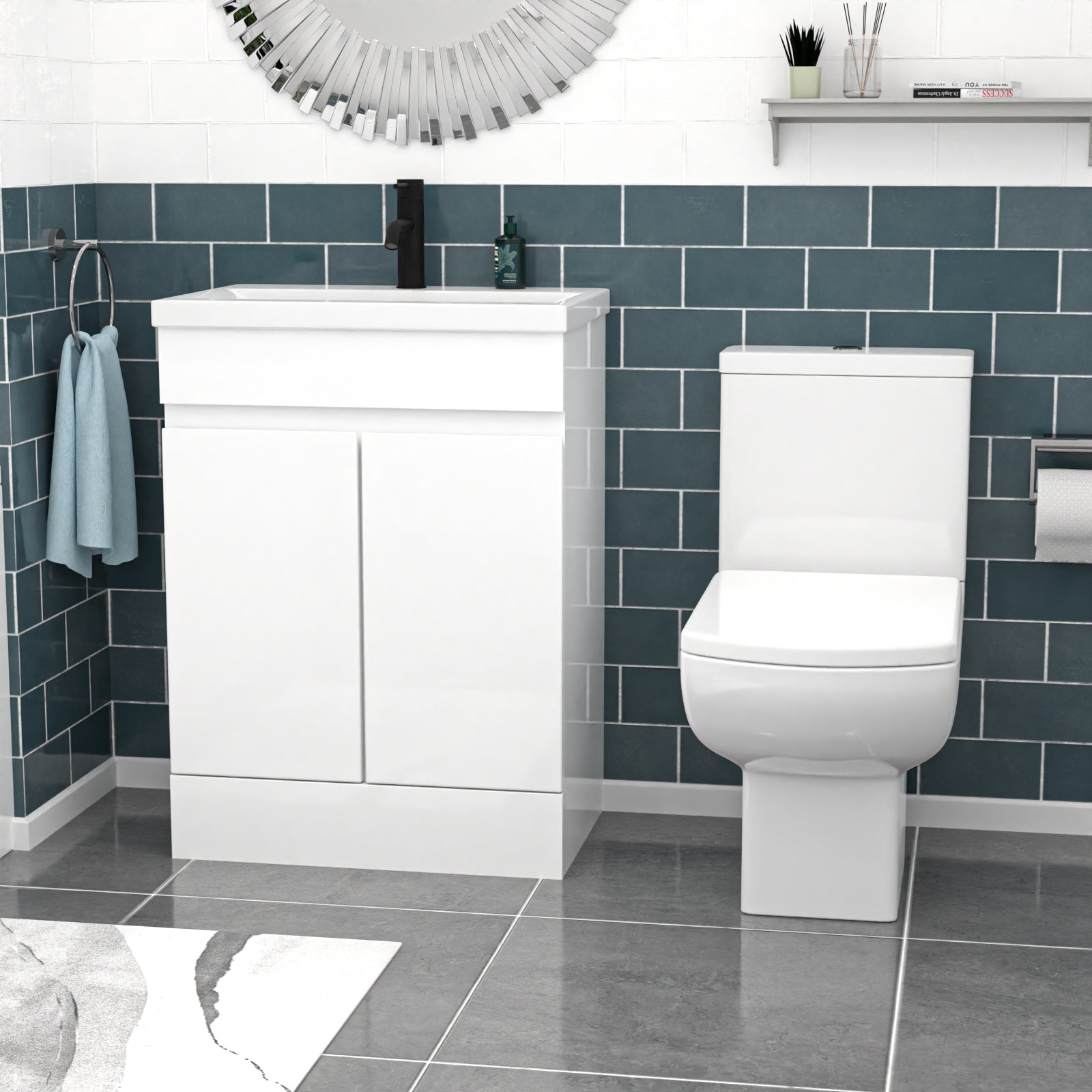 Alaska 600mm Handleless White Basin Vanity Square Rimless Close Coupled Toilet