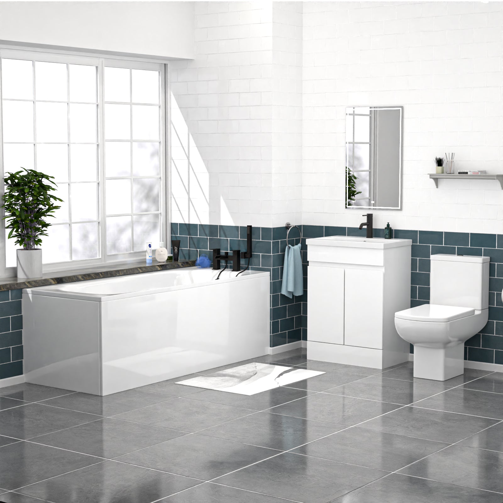 Alaska 600mm Handleless White Vanity, Rimless Square Toilet And Bath